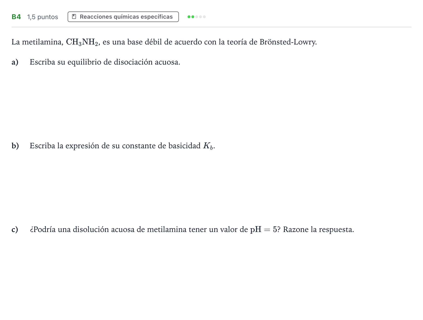 Enunciado: Ejercicio B4 · Química PAU Andalucía Ordinaria Titular 2023