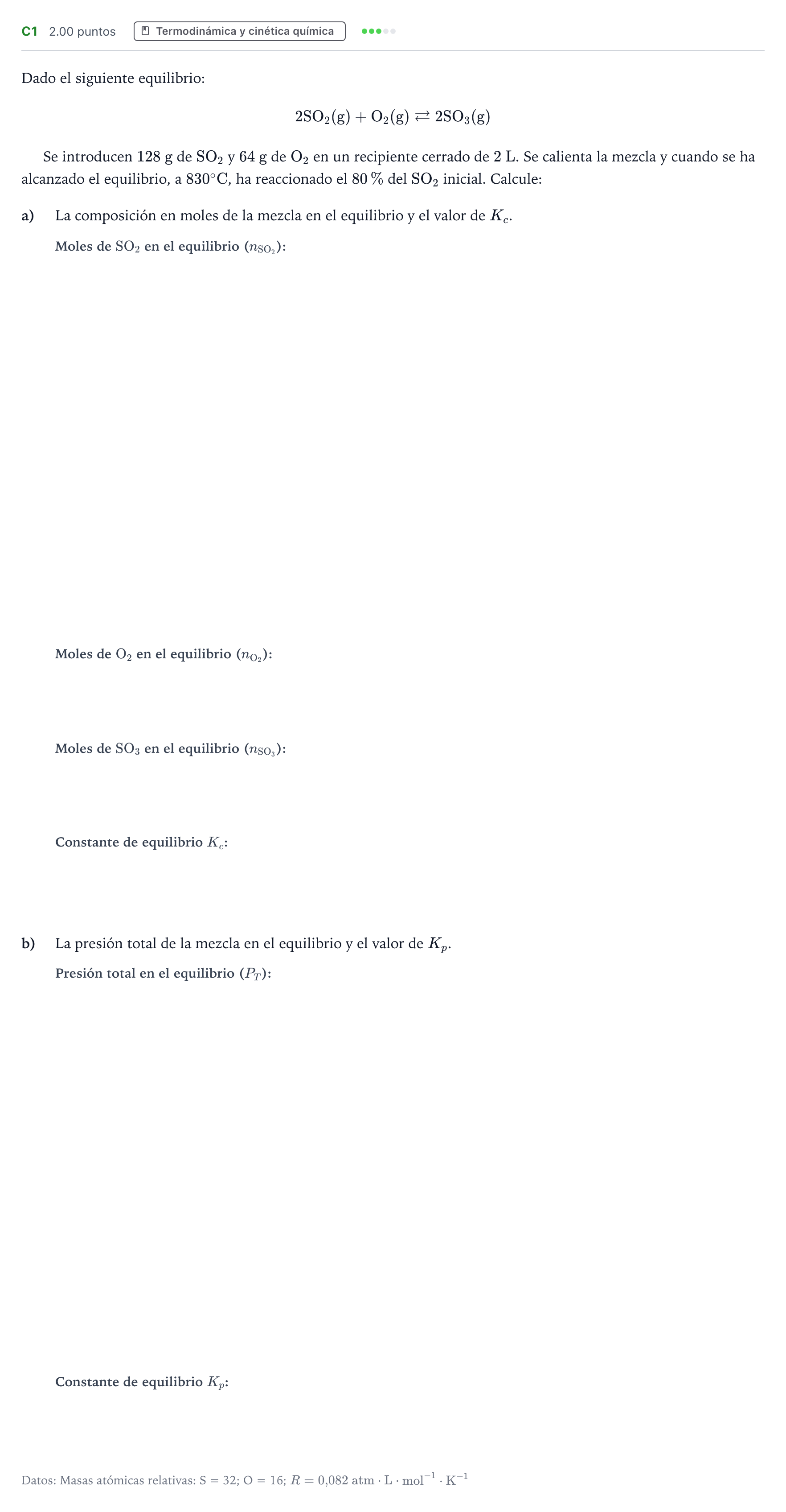 Enunciado: Ejercicio C1 · Química PAU Andalucía Ordinaria Titular 2023