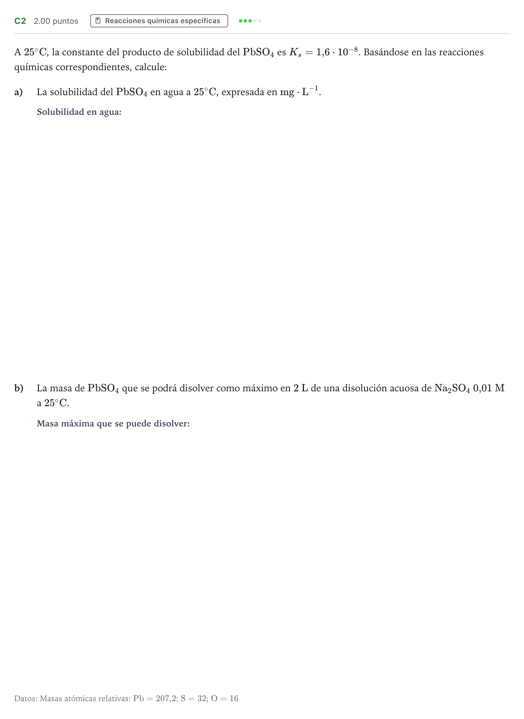 Enunciado: Ejercicio C2 · Química PAU Andalucía Ordinaria Titular 2023