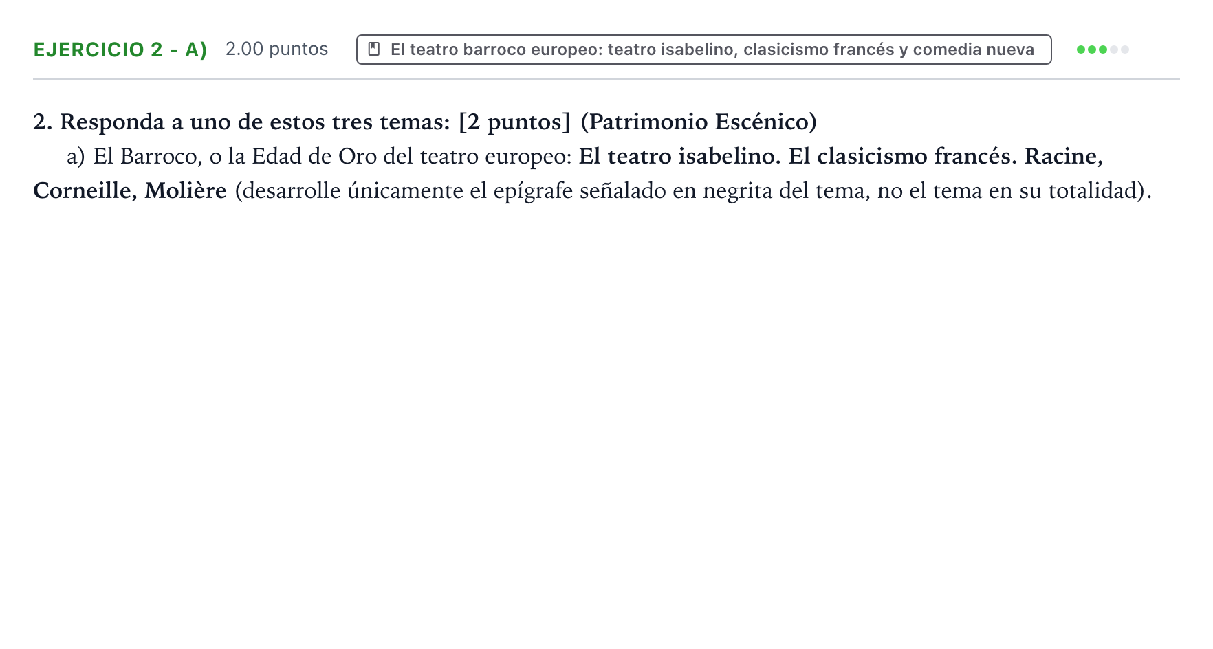 Enunciado: Ejercicio 2 - a) · Artes Escénicas PAU Aragón Ordinaria 2026