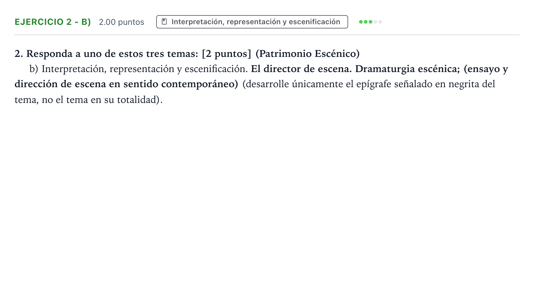 Enunciado: Ejercicio 2 - b) · Artes Escénicas PAU Aragón Ordinaria 2026
