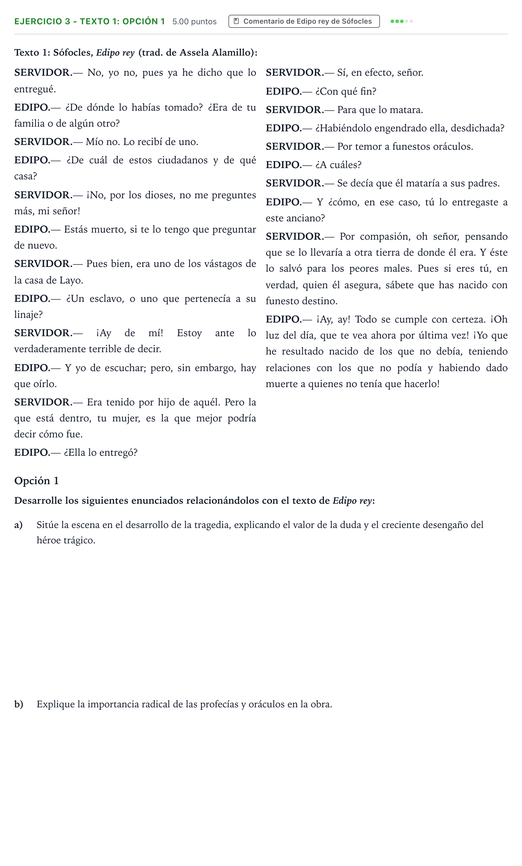 Enunciado: Ejercicio 3 - Texto 1: Opción 1 · Artes Escénicas PAU Aragón Ordinaria 2026