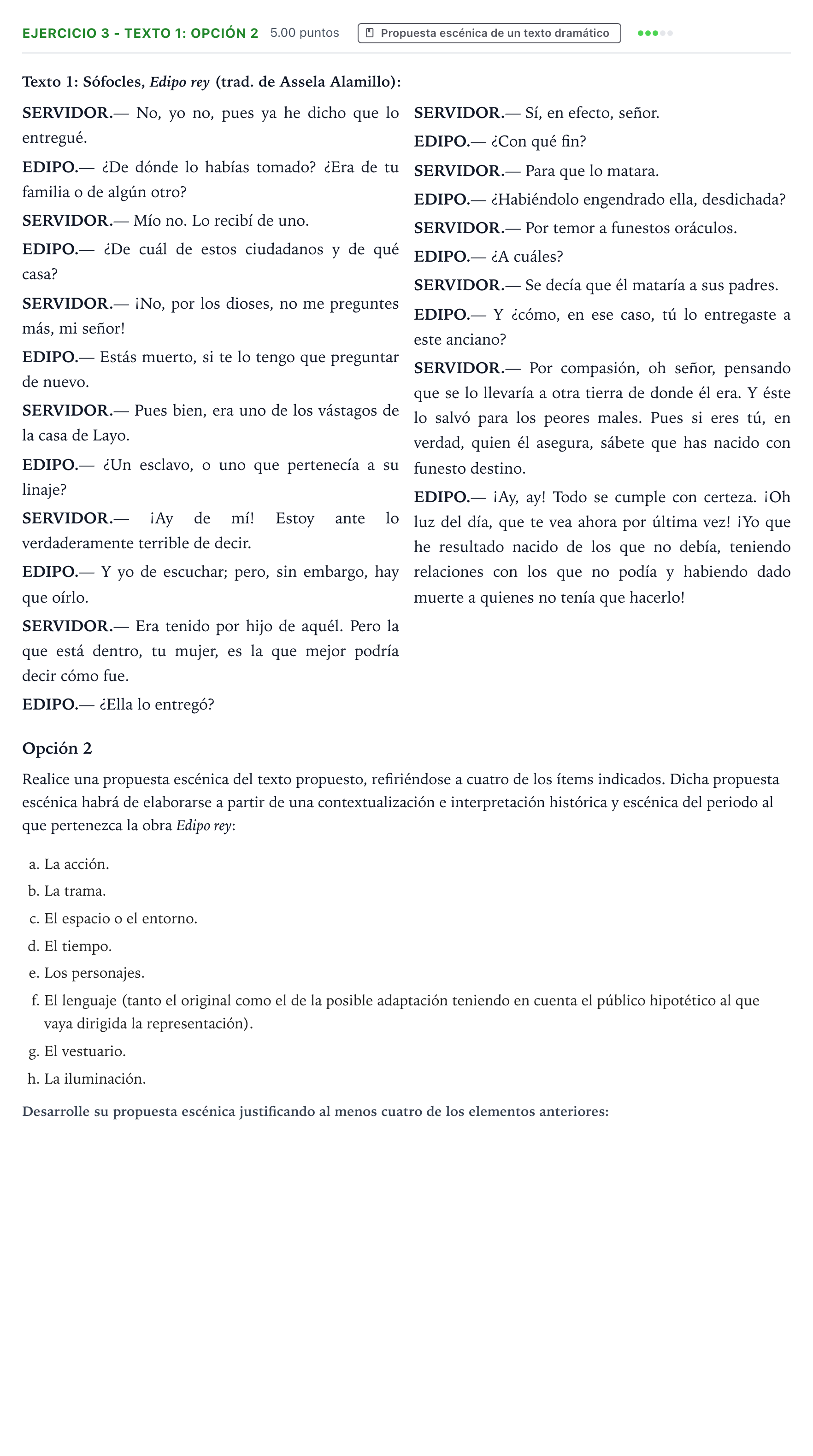 Enunciado: Ejercicio 3 - Texto 1: Opción 2 · Artes Escénicas PAU Aragón Ordinaria 2026