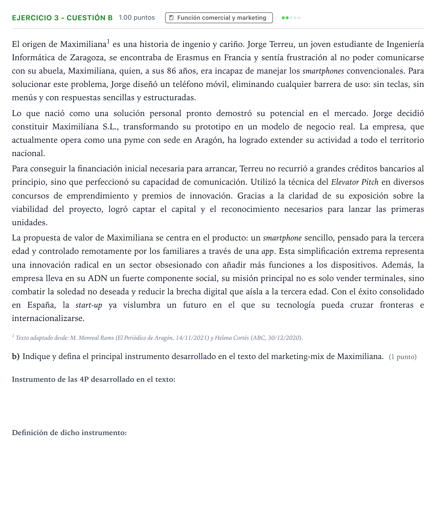 Enunciado: Ejercicio 3 - Cuestión b · Empresa y Diseño de Modelos de Negocio PAU Aragón Extraordinaria 2026