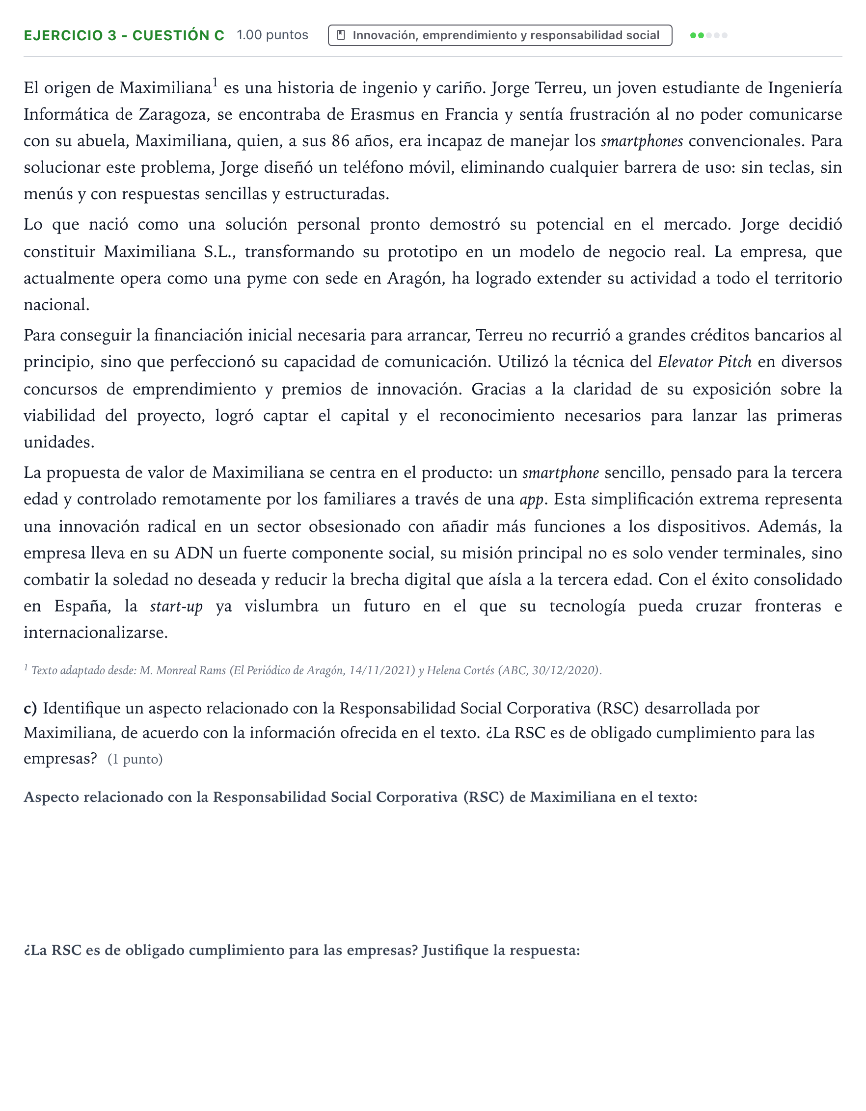 Enunciado: Ejercicio 3 - Cuestión c · Empresa y Diseño de Modelos de Negocio PAU Aragón Extraordinaria 2026