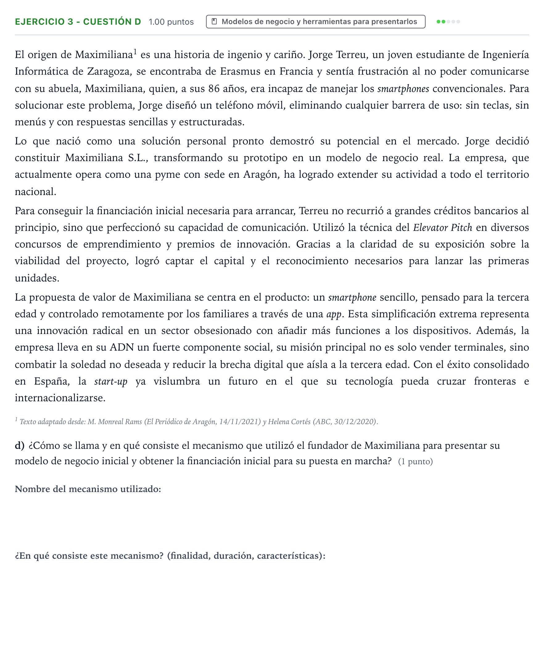 Enunciado: Ejercicio 3 - Cuestión d · Empresa y Diseño de Modelos de Negocio PAU Aragón Extraordinaria 2026