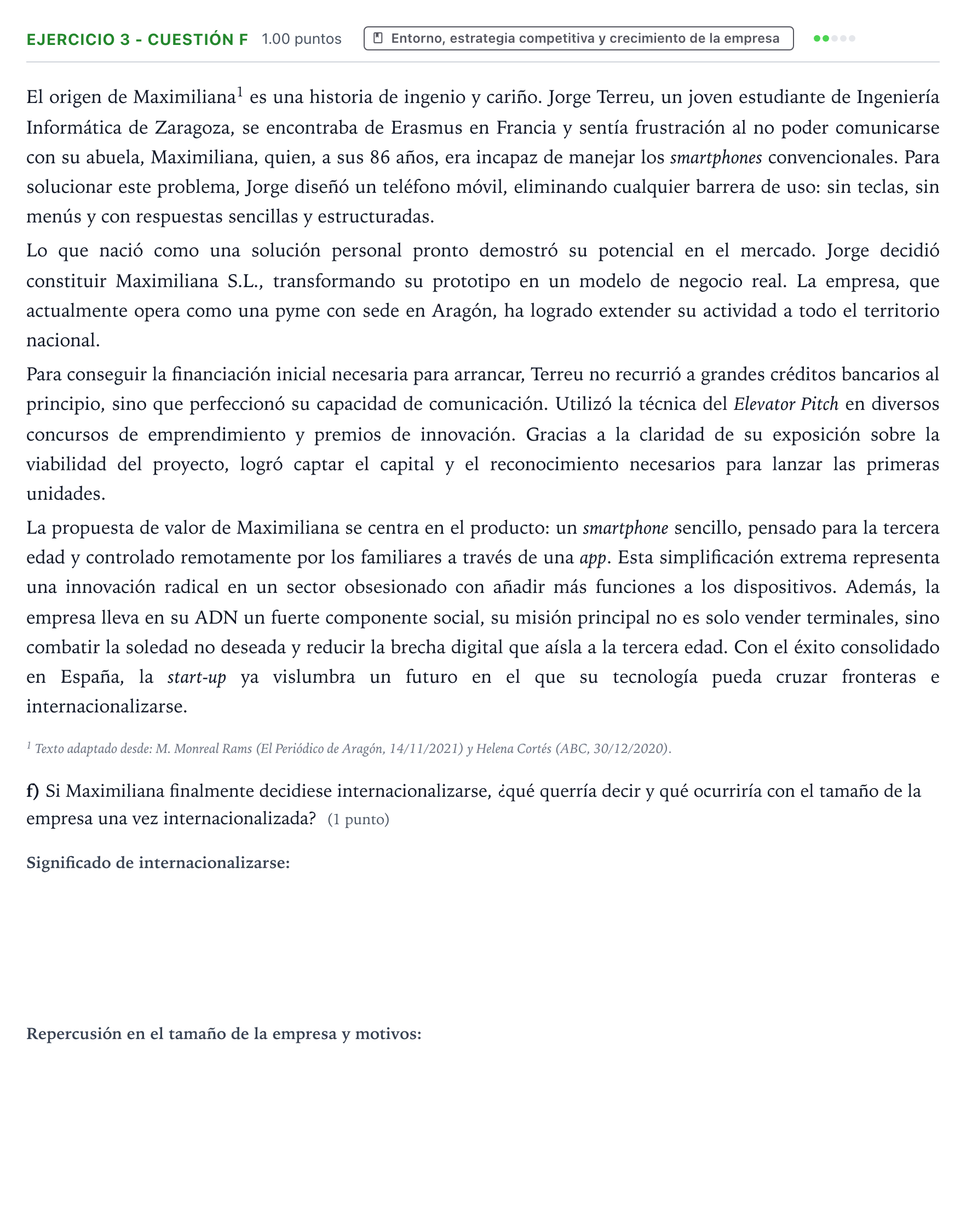 Enunciado: Ejercicio 3 - Cuestión f · Empresa y Diseño de Modelos de Negocio PAU Aragón Extraordinaria 2026