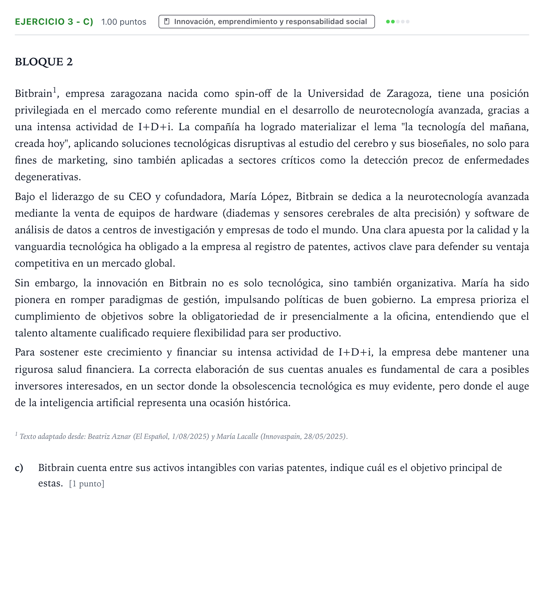 Enunciado: Ejercicio 3 - c) · Empresa y Diseño de Modelos de Negocio PAU Aragón Ordinaria 2026