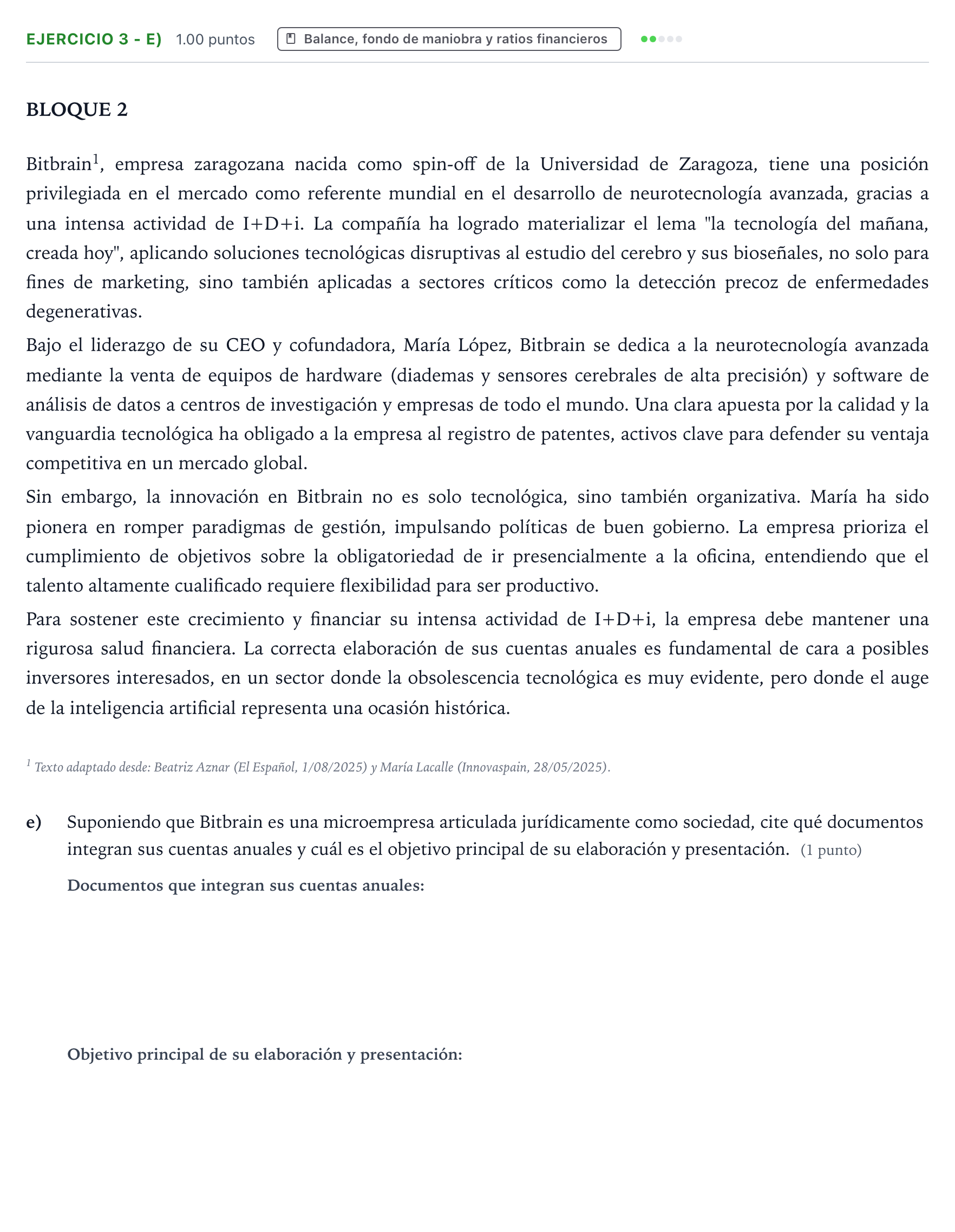 Enunciado: Ejercicio 3 - e) · Empresa y Diseño de Modelos de Negocio PAU Aragón Ordinaria 2026