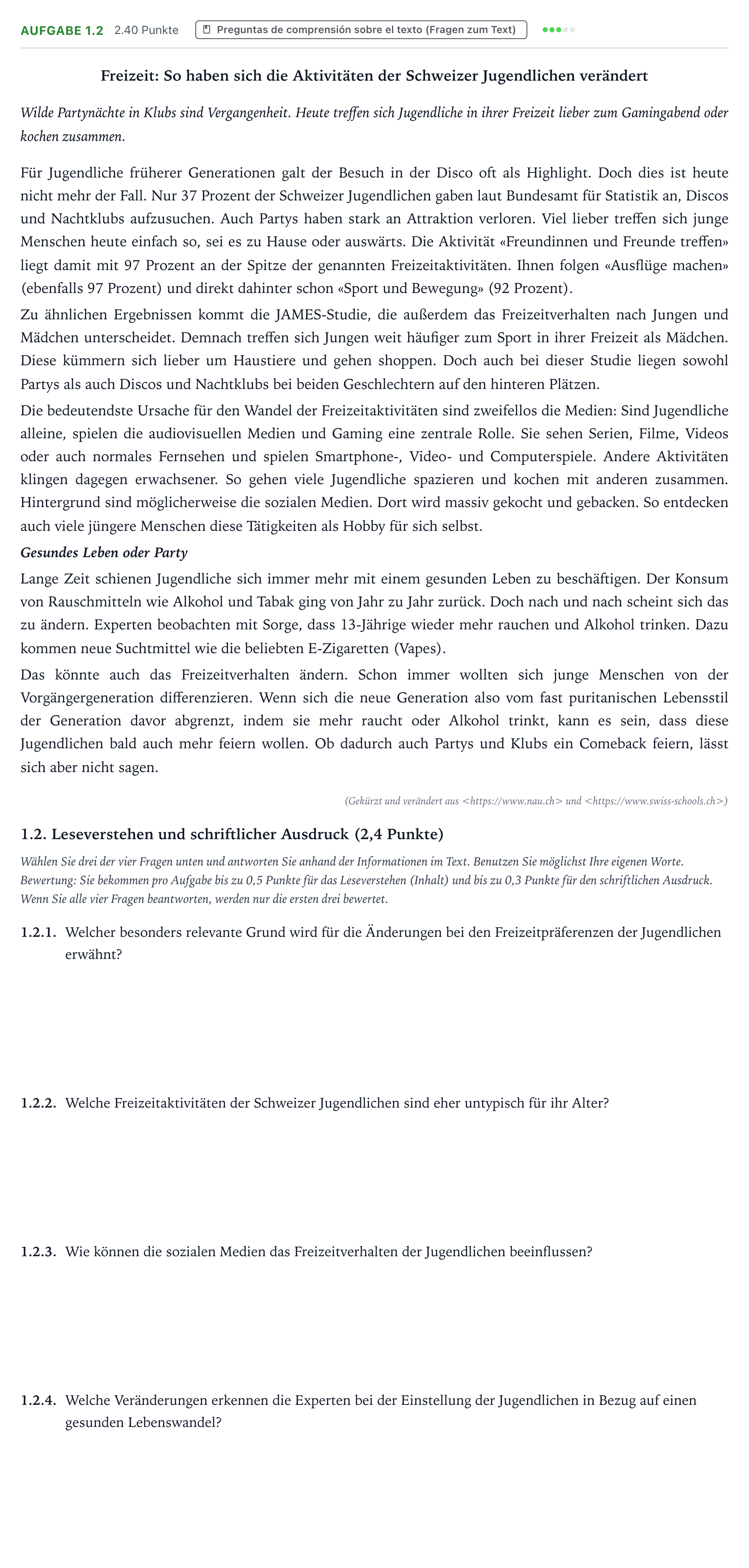 Enunciado: Ejercicio 1.2 · Alemán PAU Aragón Ordinaria 2026