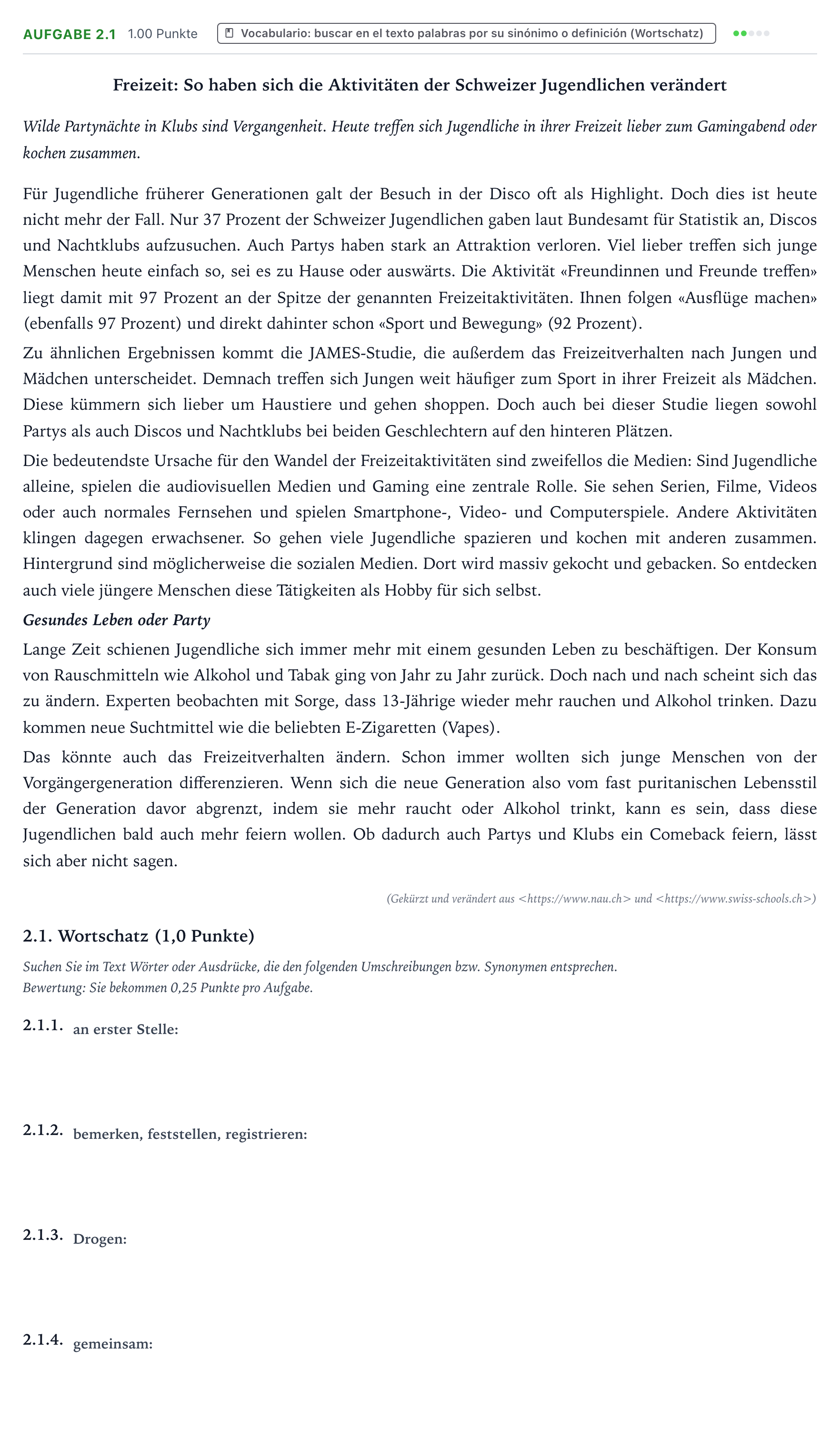 Enunciado: Ejercicio 2.1 · Alemán PAU Aragón Ordinaria 2026
