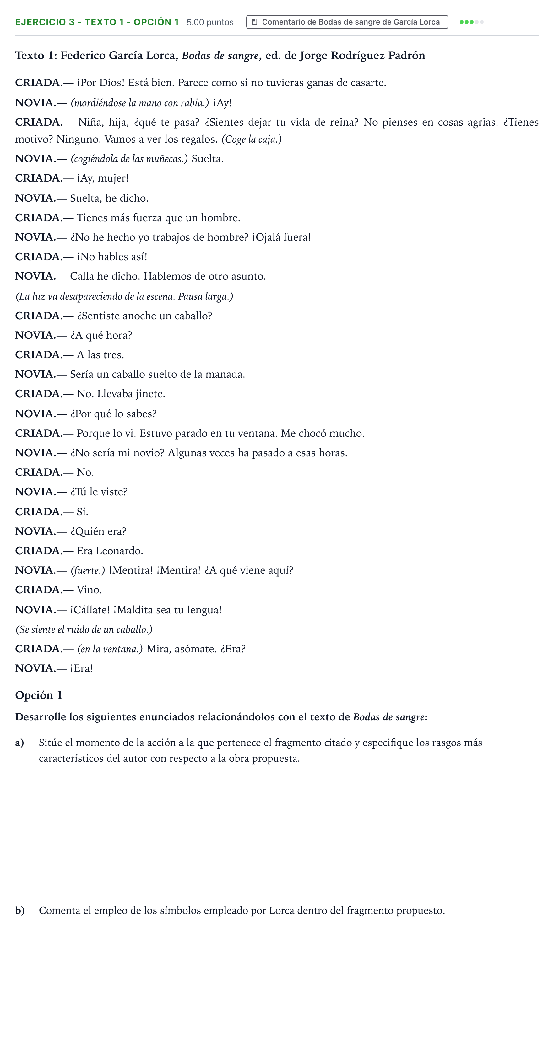 Enunciado: Ejercicio 3 - Texto 1 - Opción 1 · Artes Escénicas PAU Aragón Extraordinaria 2026