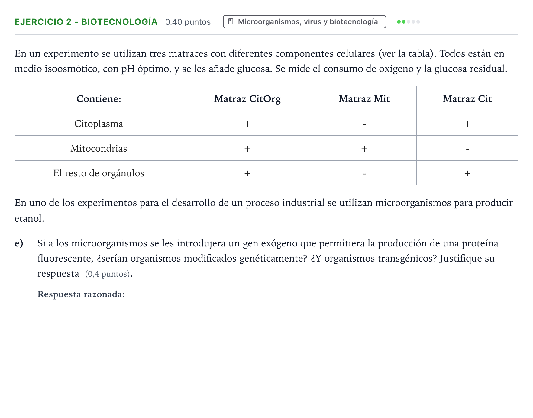Enunciado: Ejercicio 2 - Biotecnología · Biología PAU Aragón Ordinaria 2026