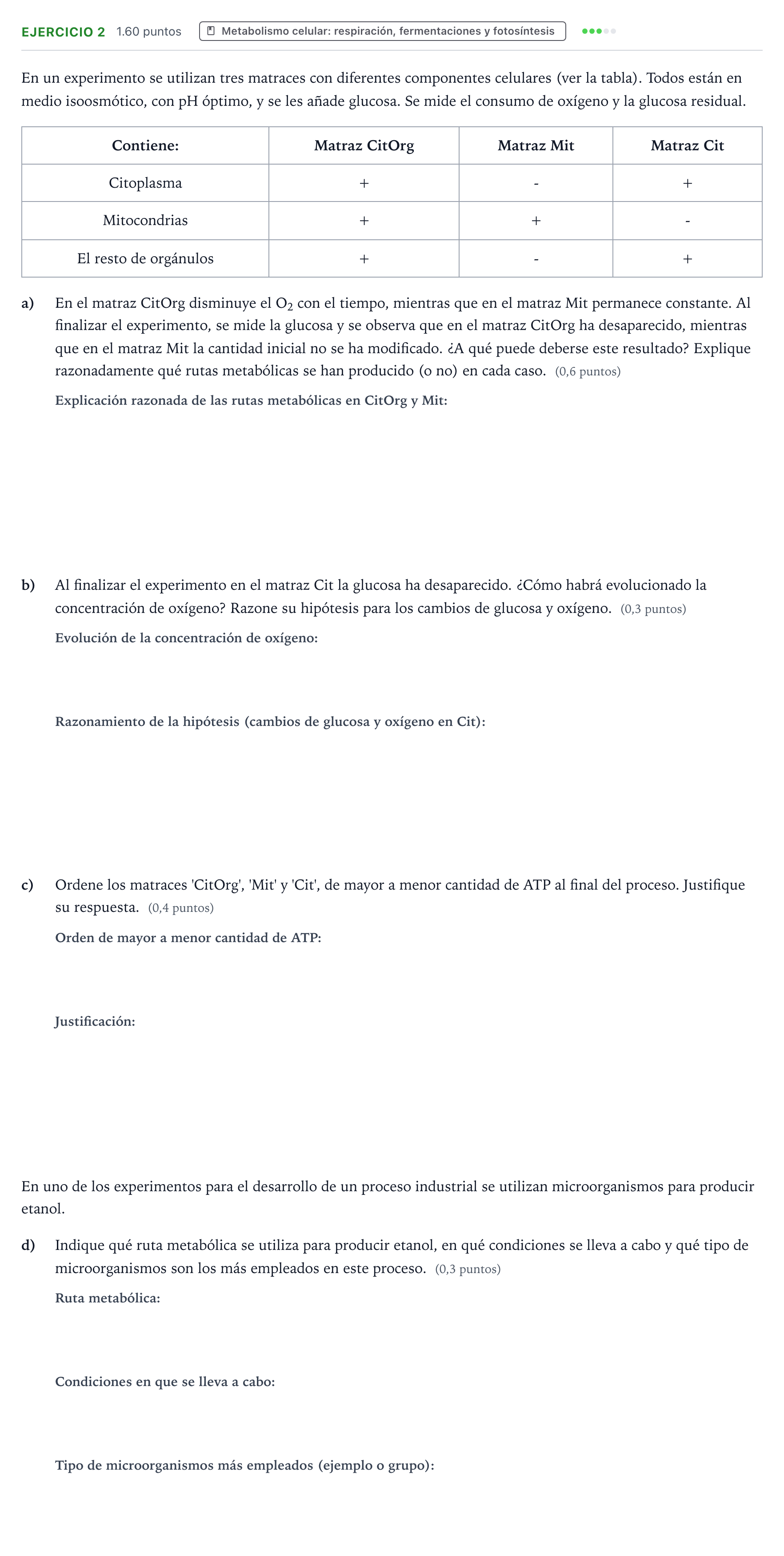 Enunciado: Ejercicio 2 - Metabolismo celular · Biología PAU Aragón Ordinaria 2026