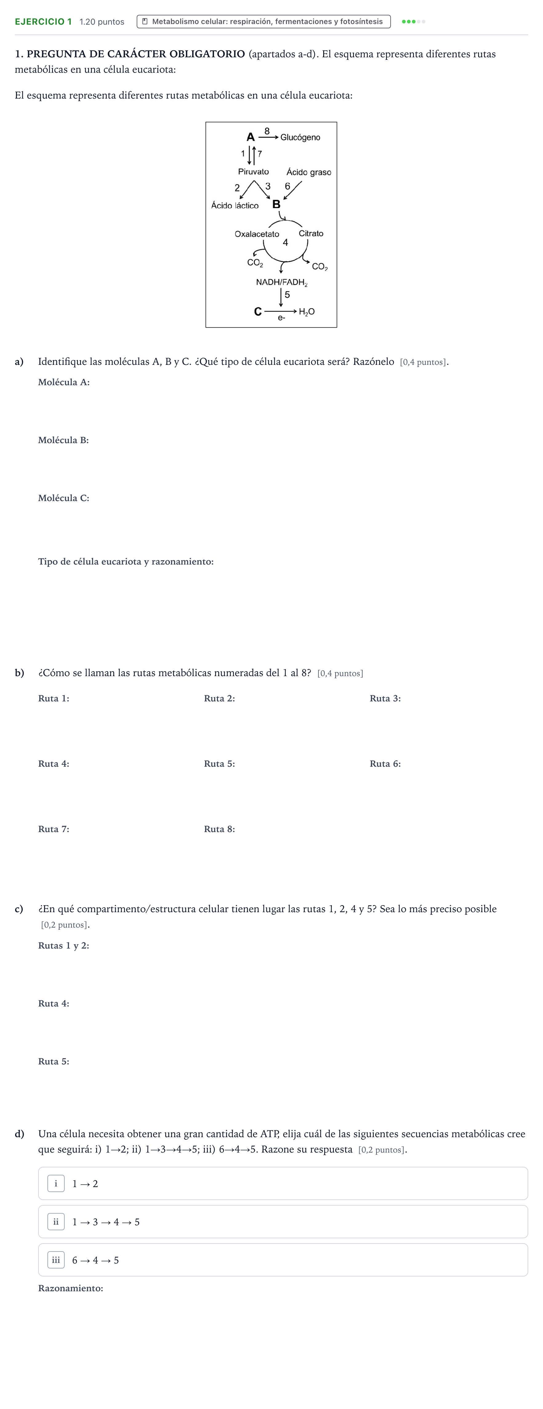 Enunciado: Ejercicio 1 - Metabolismo celular · Biología PAU Aragón Extraordinaria 2026