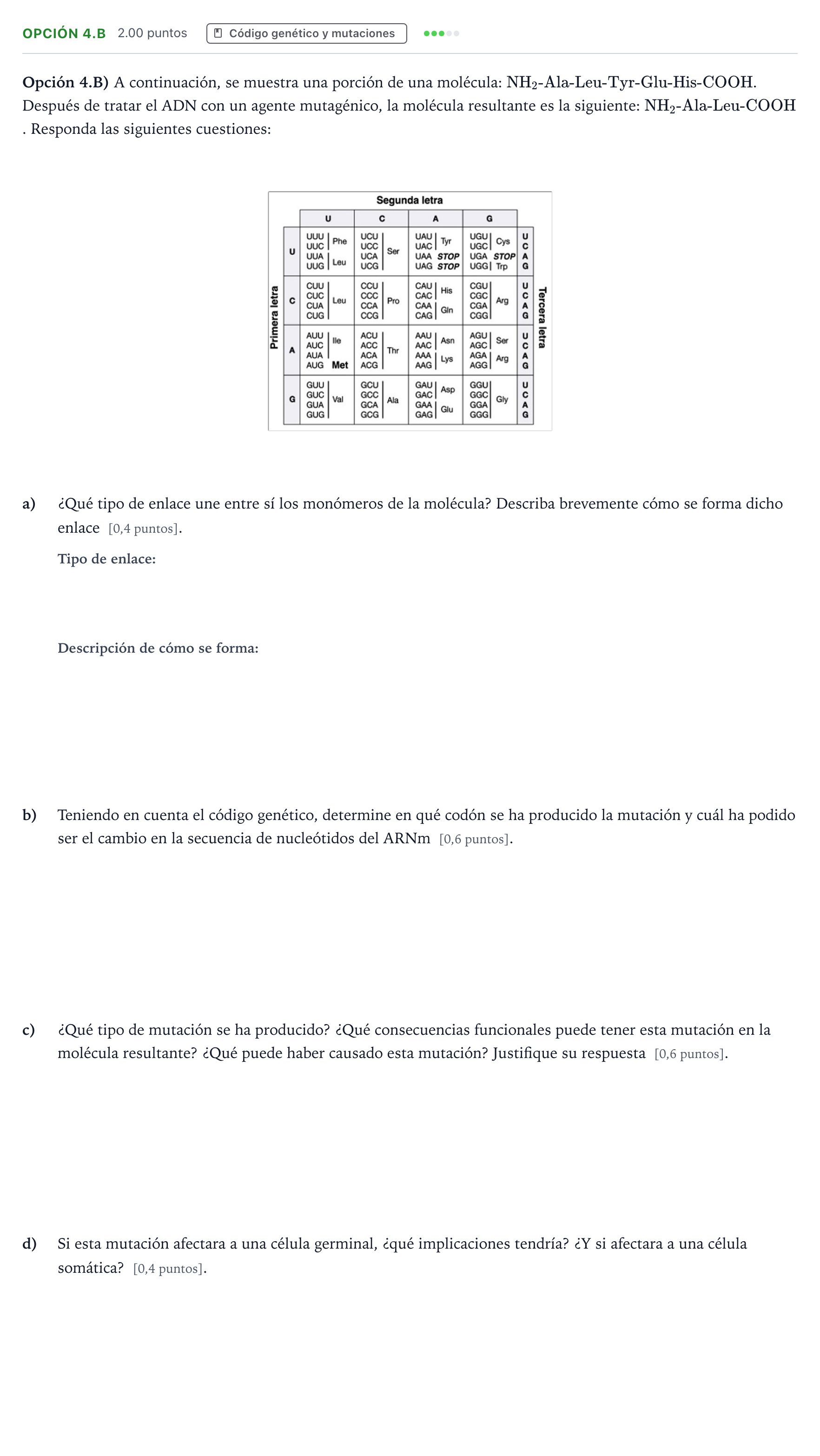 Enunciado: Opción 4.B · Biología PAU Aragón Extraordinaria 2026