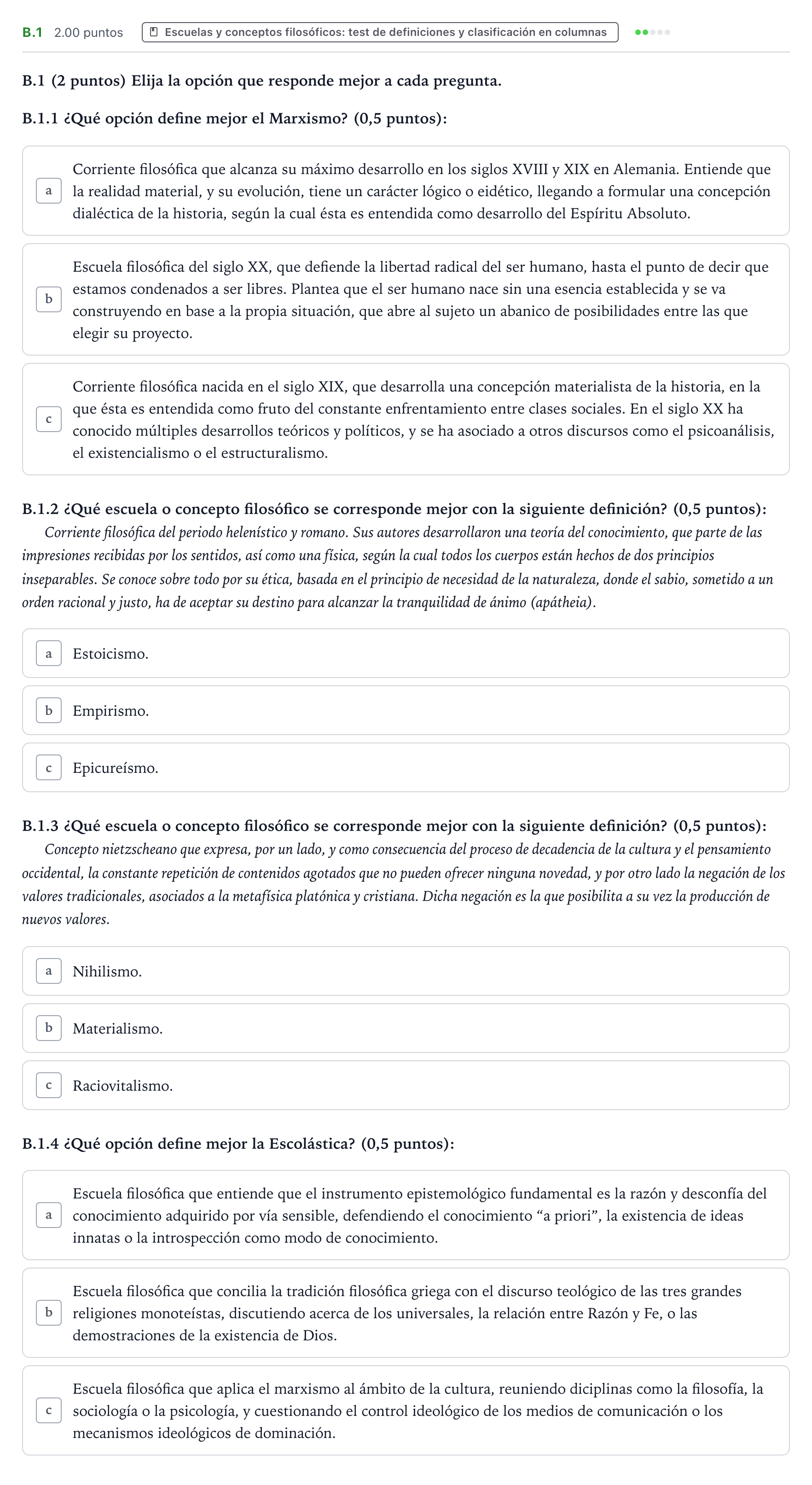Enunciado: Ejercicio B.1 · Historia de la Filosofía PAU Aragón Extraordinaria 2026