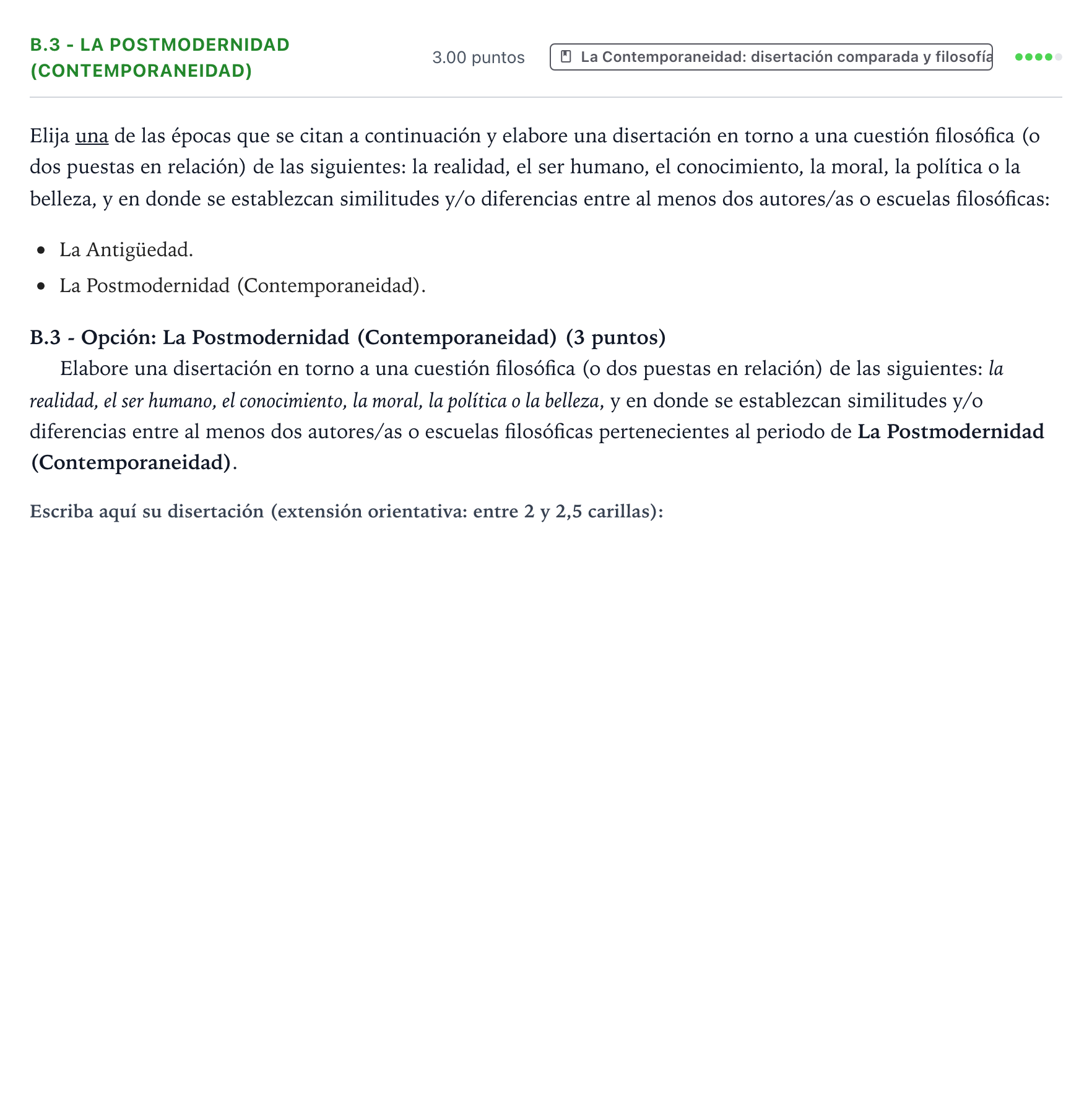 Enunciado: Ejercicio B.3 - La Postmodernidad (Contemporaneidad) · Historia de la Filosofía PAU Aragón Extraordinaria 2026