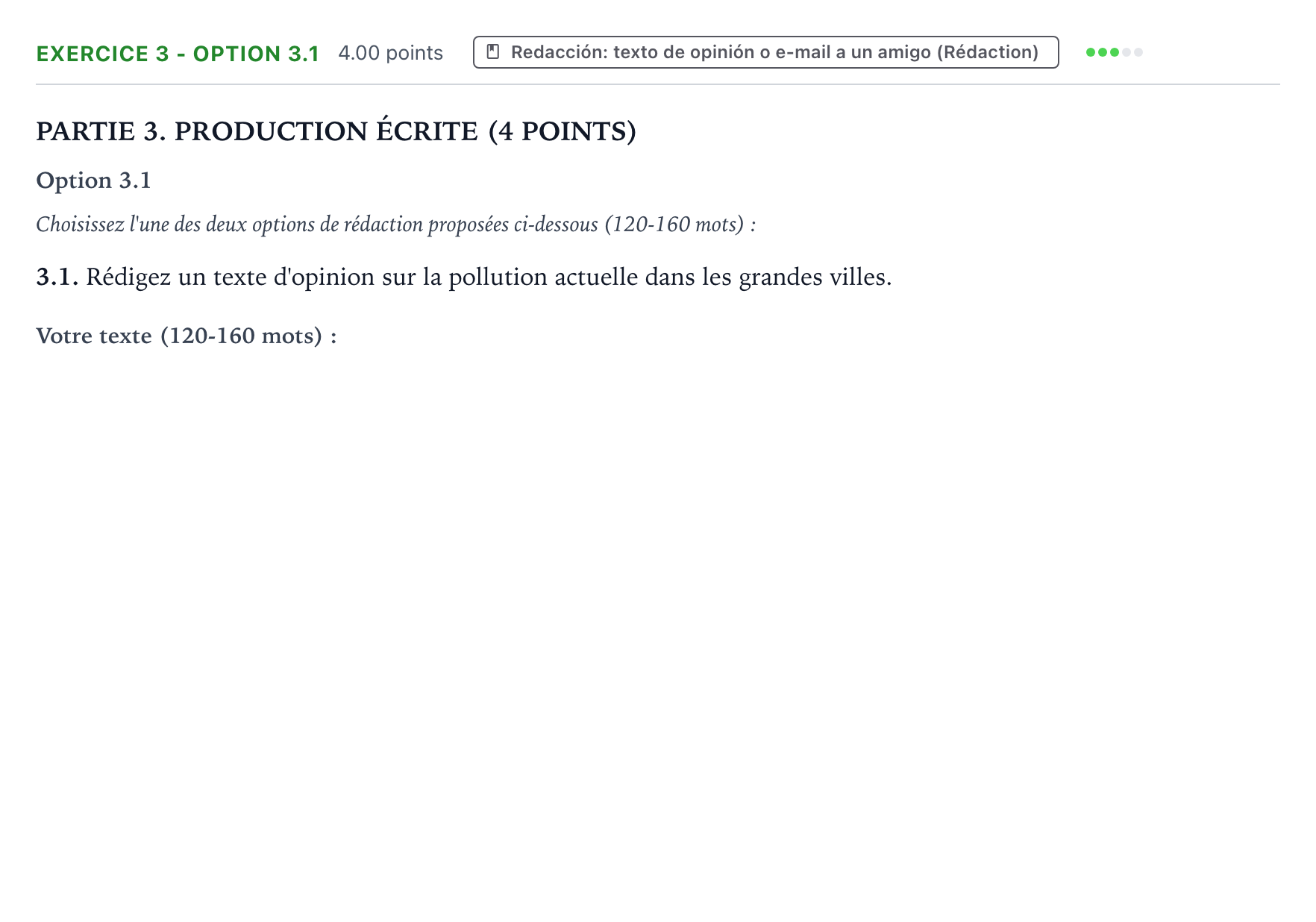 Enunciado: Ejercicio 3 - Option 3.1 · Francés PAU Aragón Extraordinaria 2026