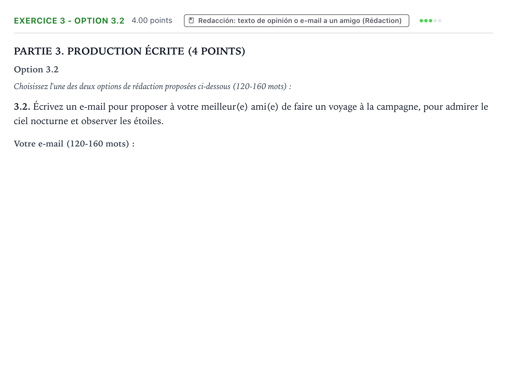 Enunciado: Ejercicio 3 - Option 3.2 · Francés PAU Aragón Extraordinaria 2026