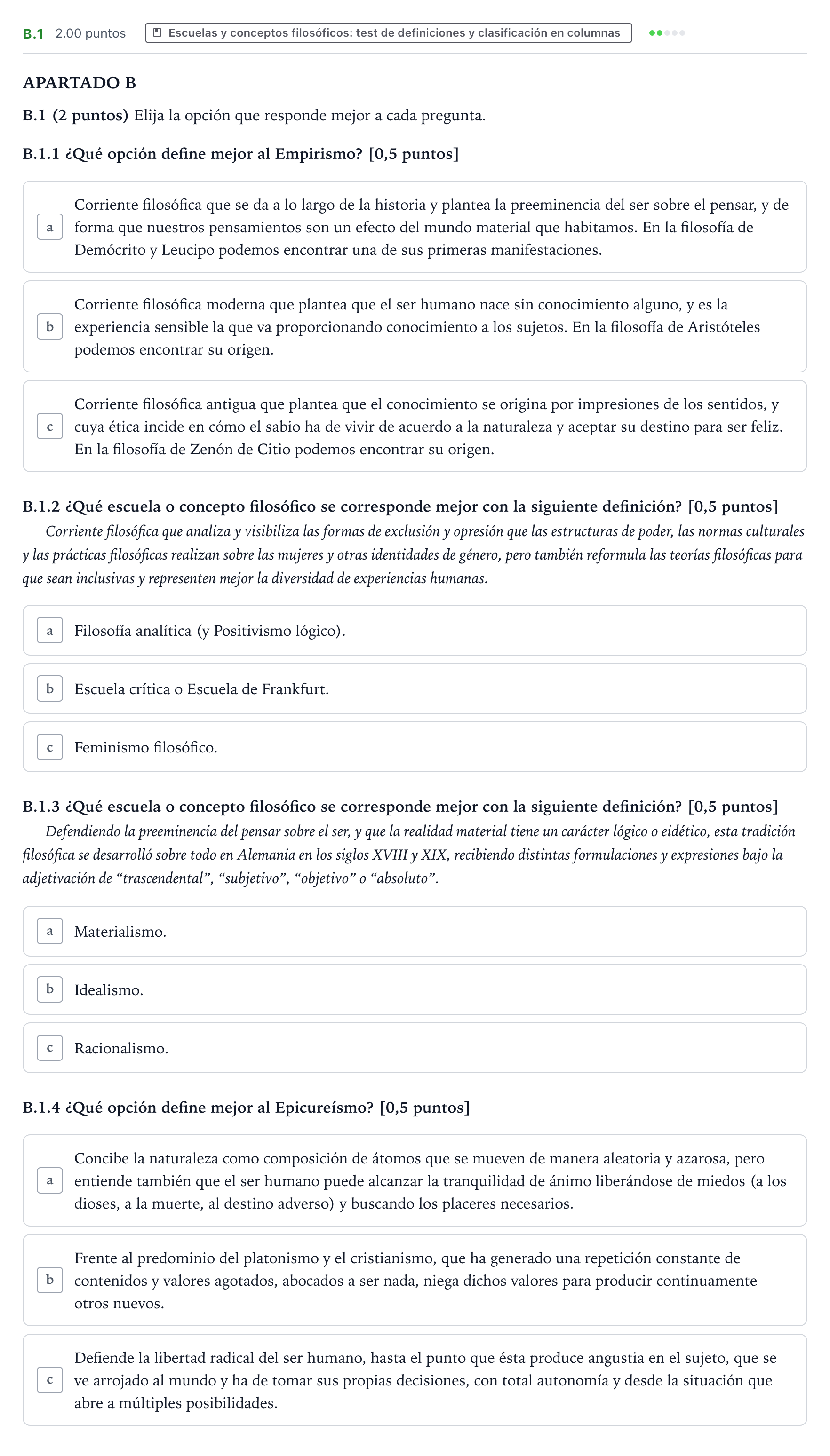 Enunciado: Ejercicio B.1 · Historia de la Filosofía PAU Aragón Ordinaria 2026