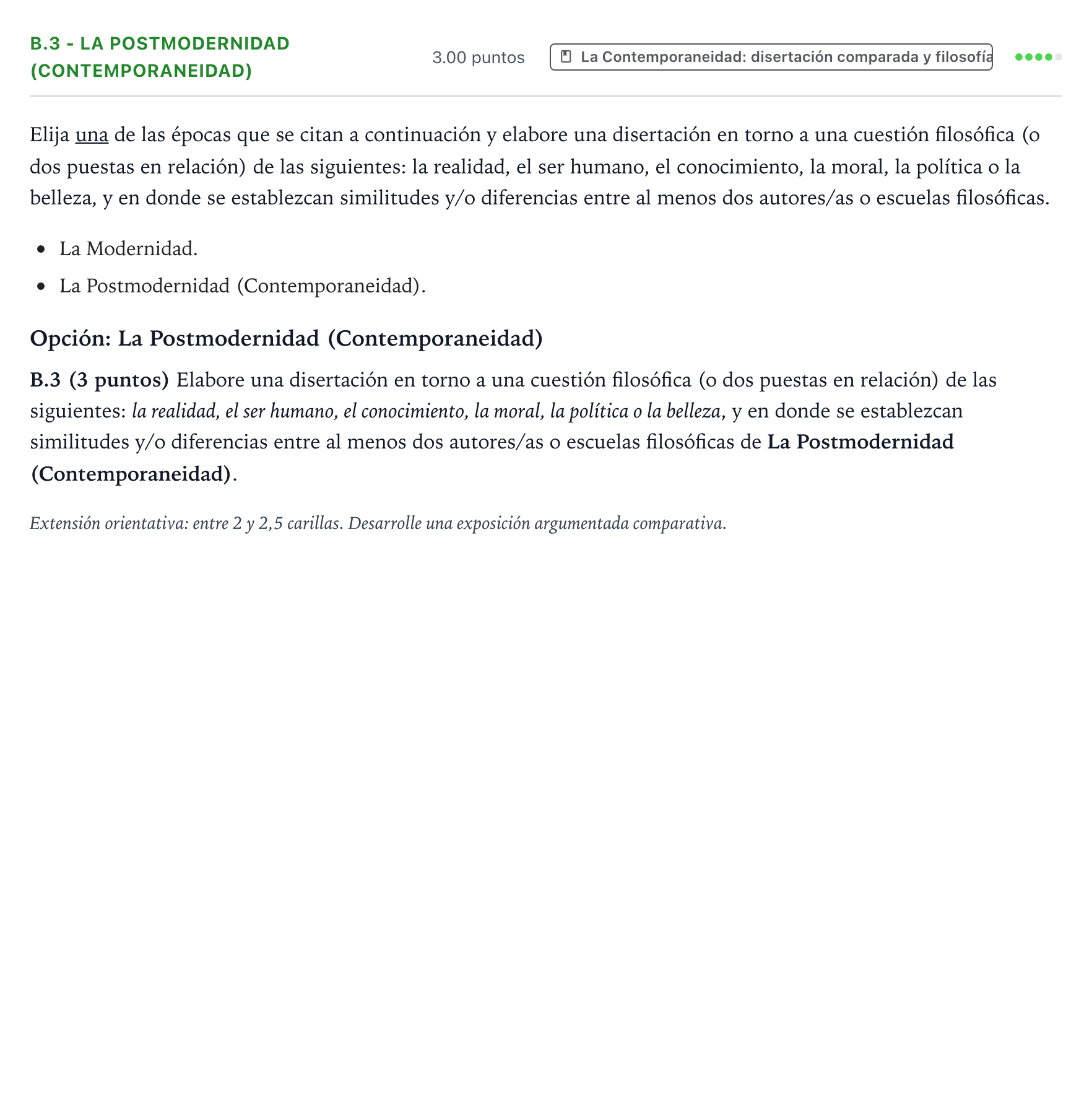Enunciado: Ejercicio B.3 - La Postmodernidad (Contemporaneidad) · Historia de la Filosofía PAU Aragón Ordinaria 2026