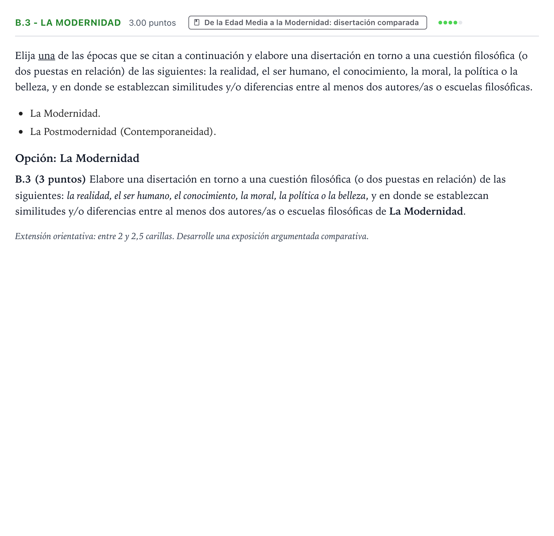 Enunciado: Ejercicio B.3 - La Modernidad · Historia de la Filosofía PAU Aragón Ordinaria 2026