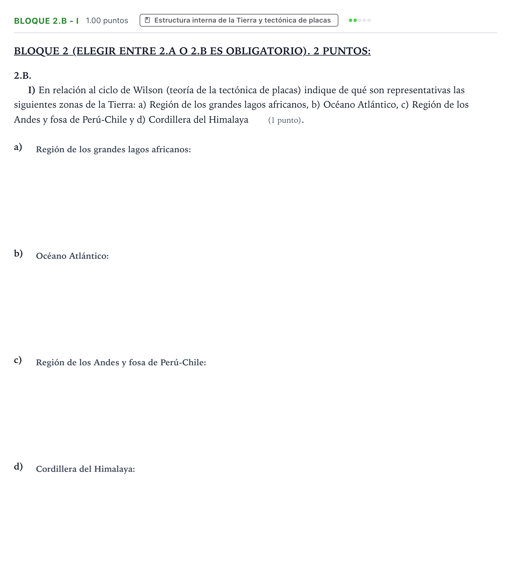 Enunciado: Bloque 2.B - I · Geología y Ciencias Ambientales PAU Aragón Extraordinaria 2026
