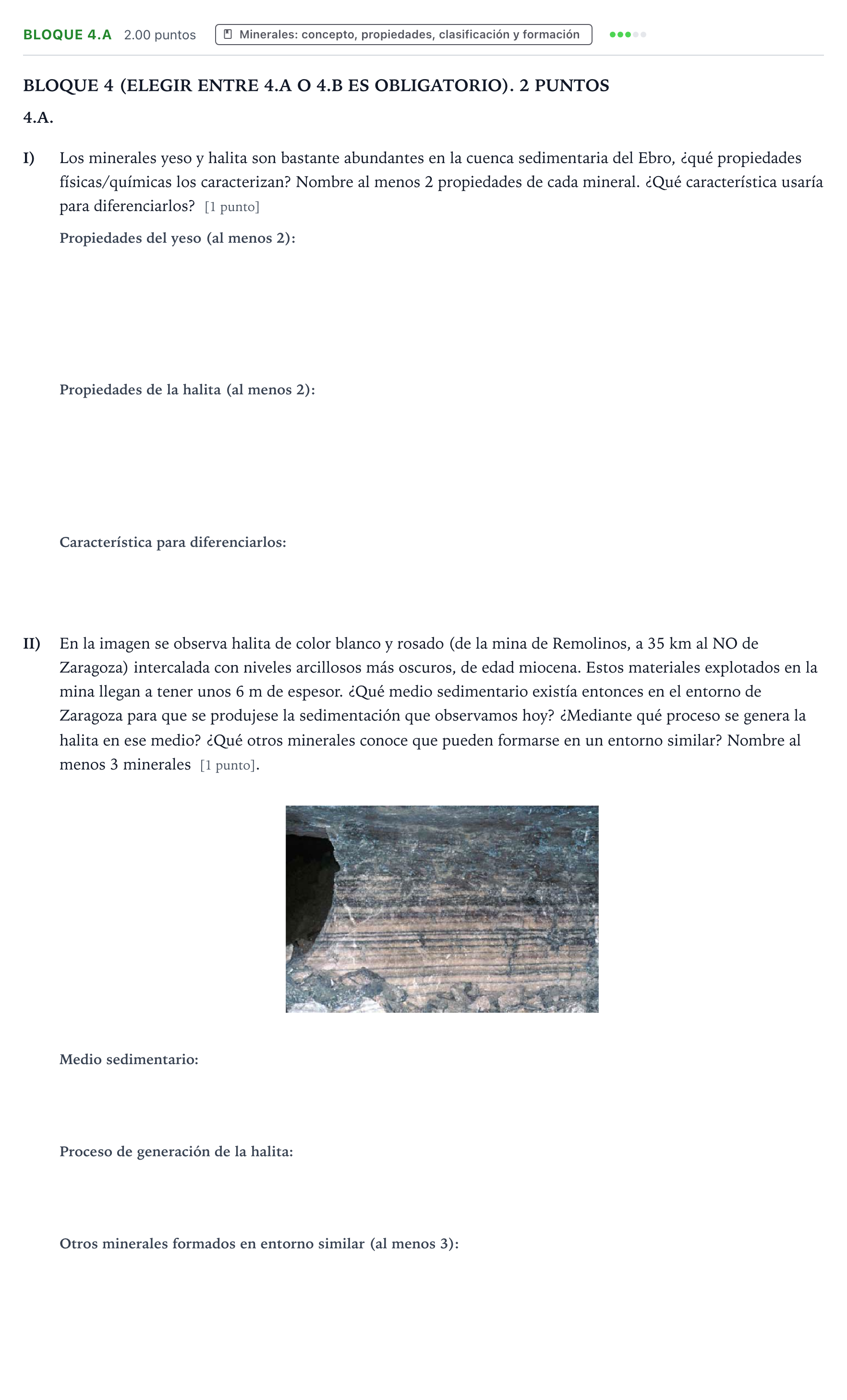 Enunciado: Bloque 4.A · Geología y Ciencias Ambientales PAU Aragón Extraordinaria 2026