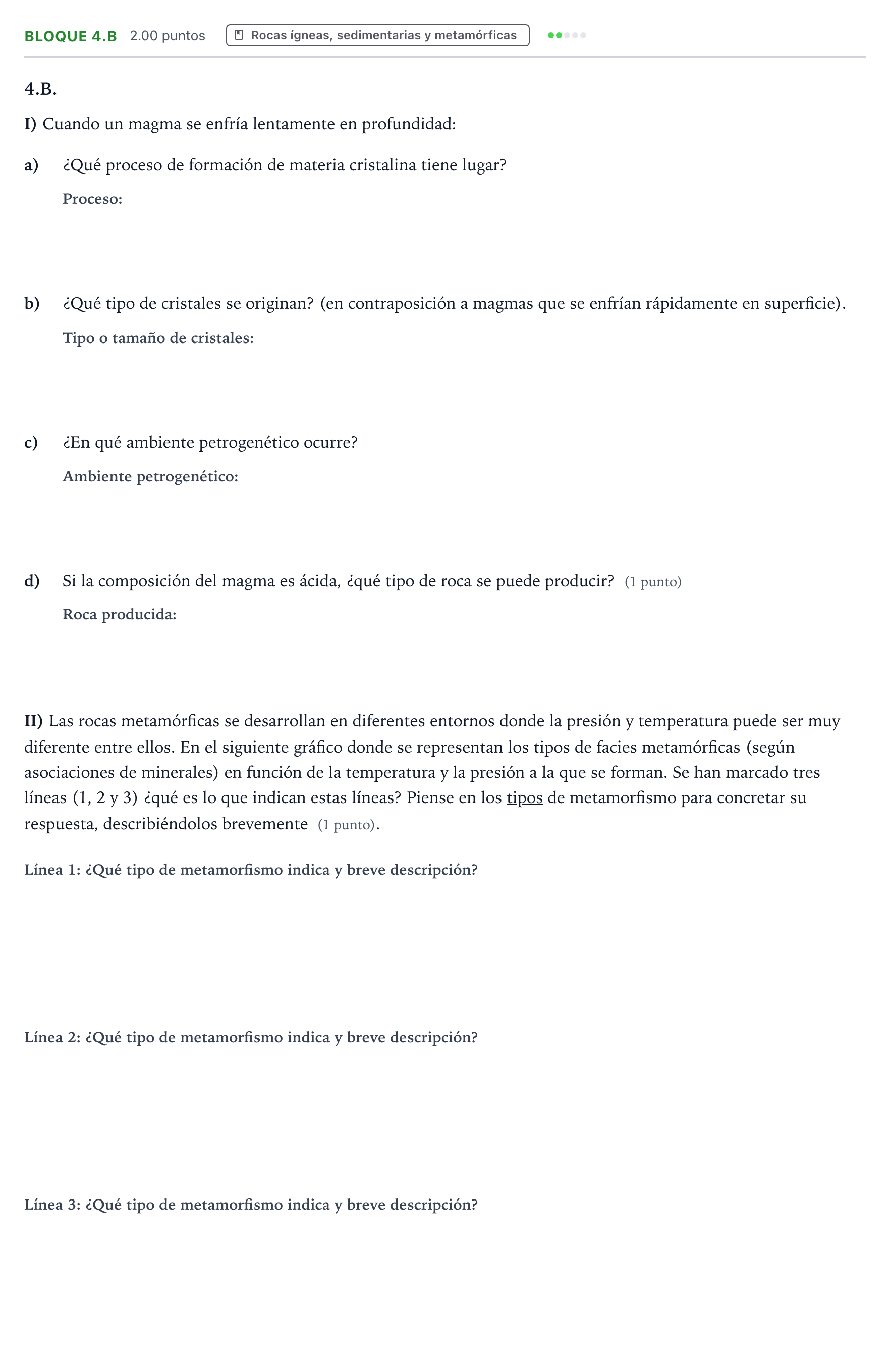 Enunciado: Bloque 4.B · Geología y Ciencias Ambientales PAU Aragón Extraordinaria 2026