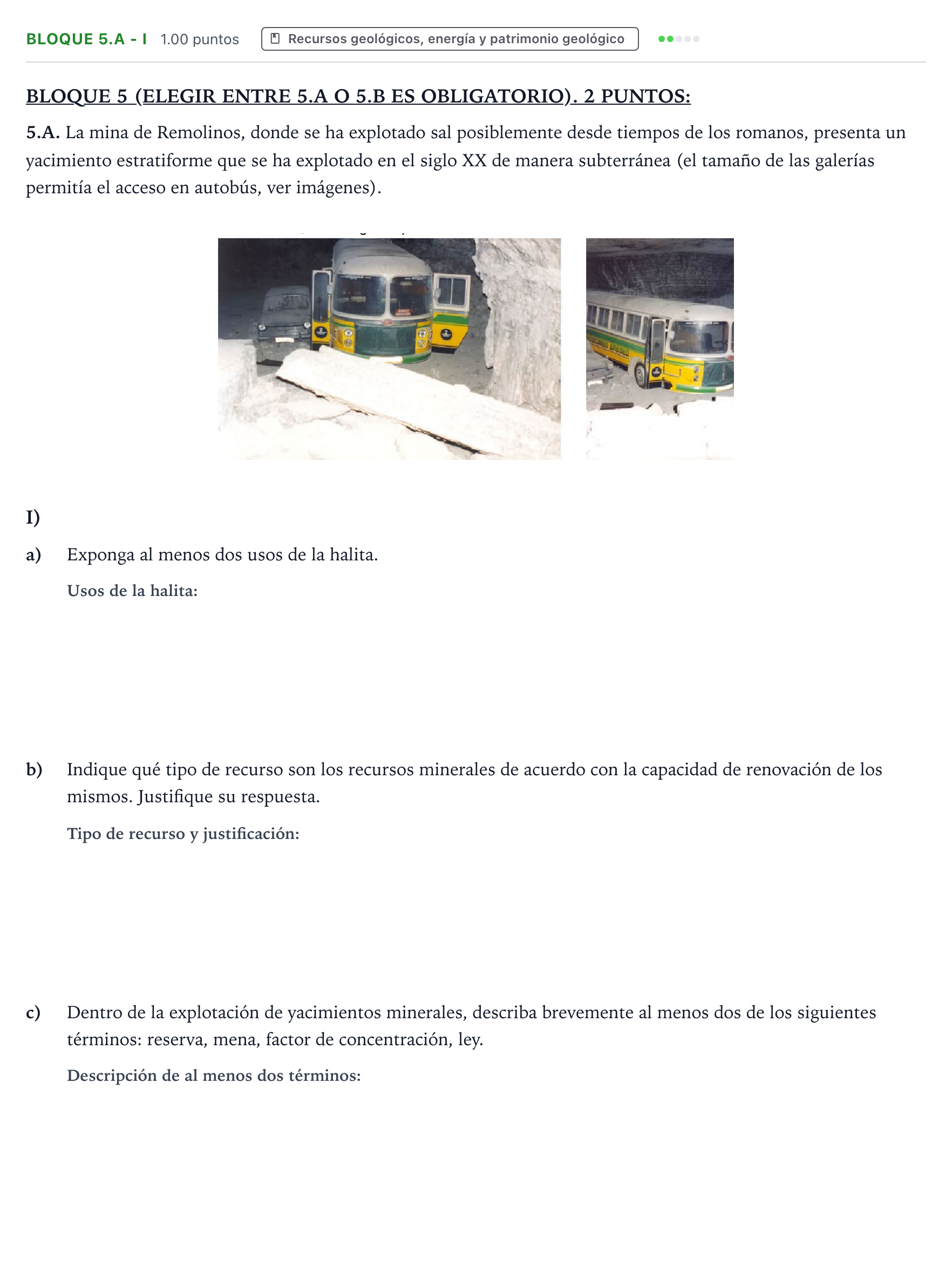 Enunciado: Bloque 5.A - I · Geología y Ciencias Ambientales PAU Aragón Extraordinaria 2026