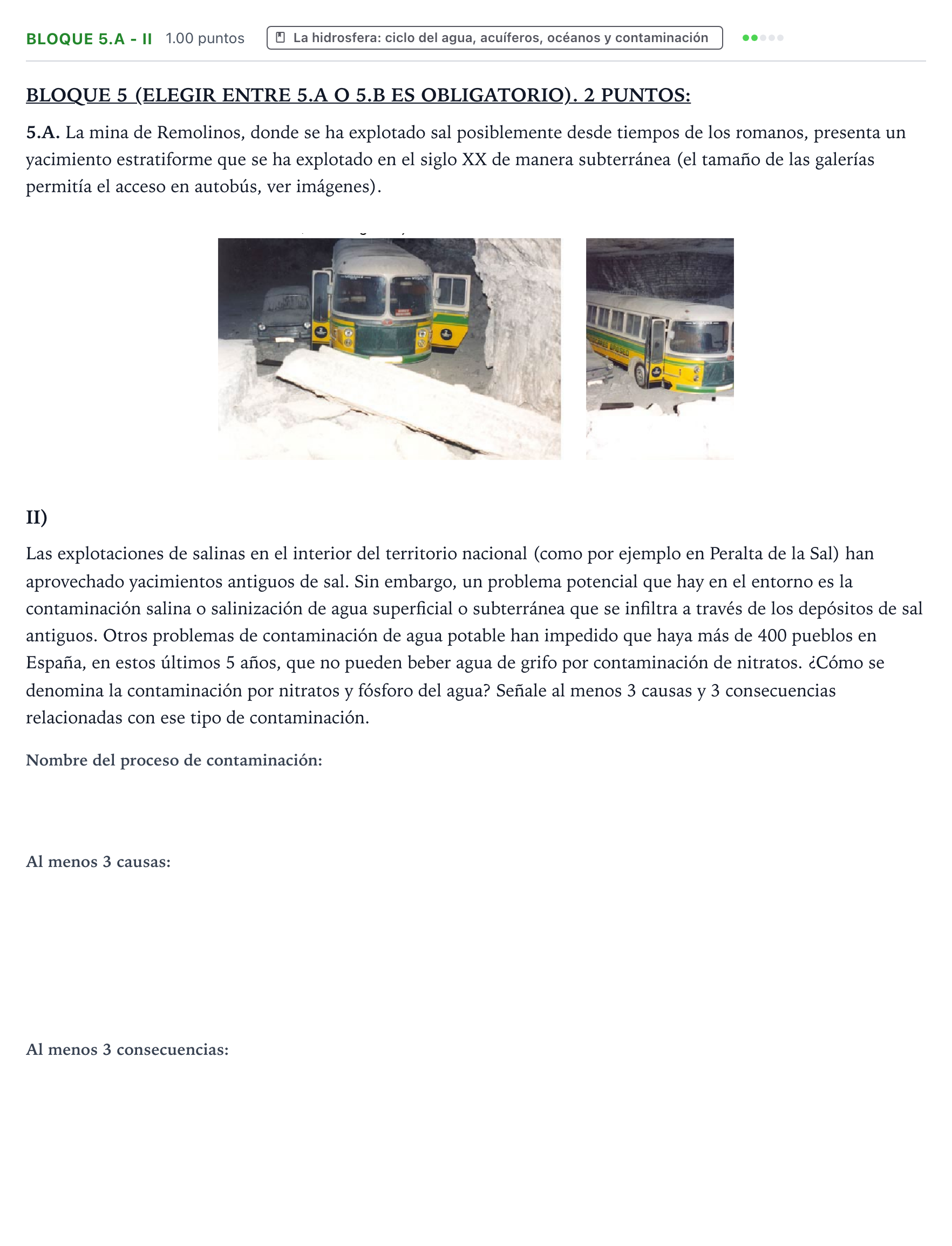 Enunciado: Bloque 5.A - II · Geología y Ciencias Ambientales PAU Aragón Extraordinaria 2026