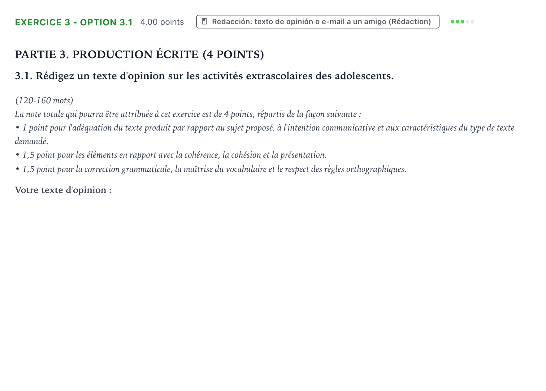 Enunciado: Ejercicio 3 - Option 3.1 · Francés PAU Aragón Ordinaria 2026