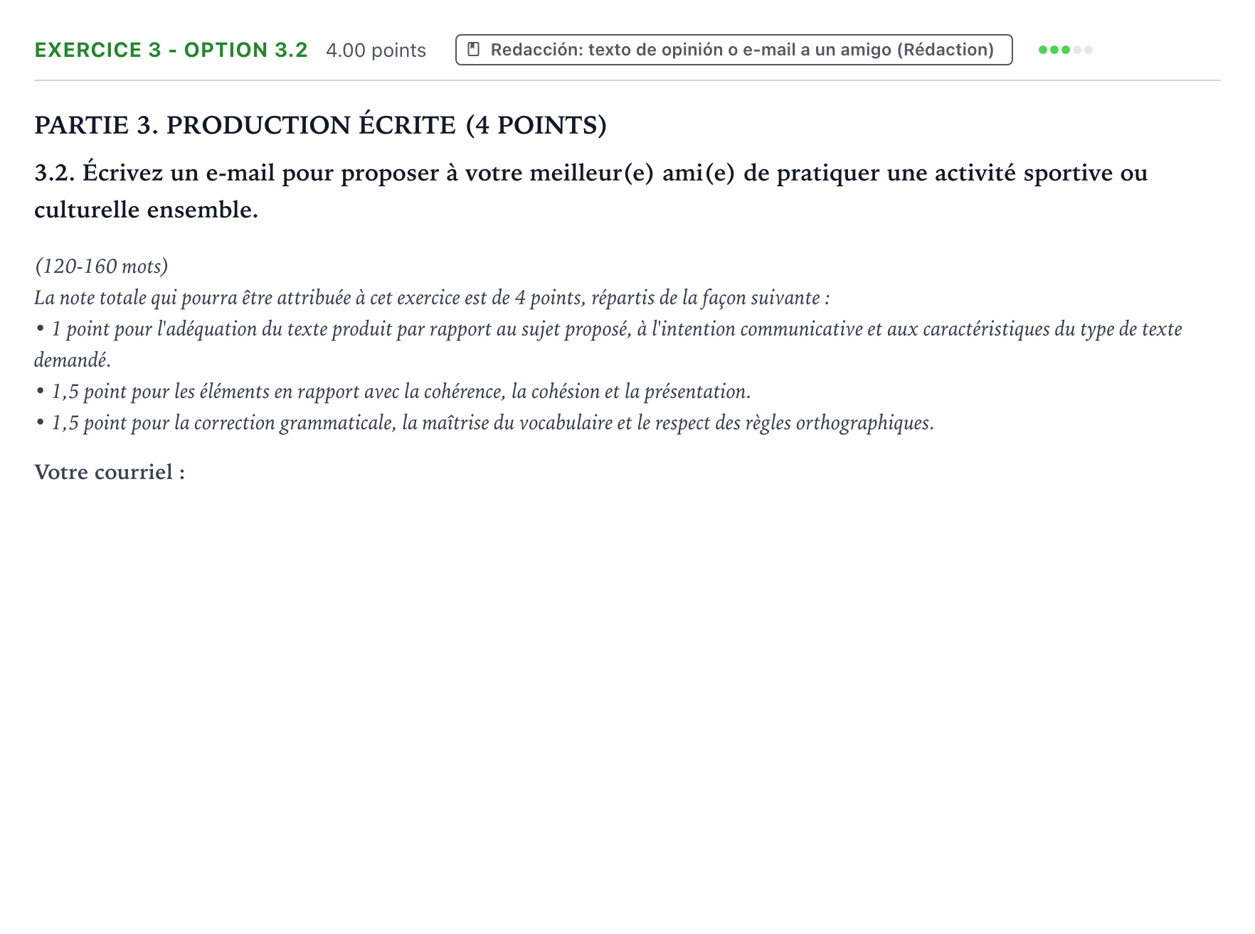 Enunciado: Ejercicio 3 - Option 3.2 · Francés PAU Aragón Ordinaria 2026