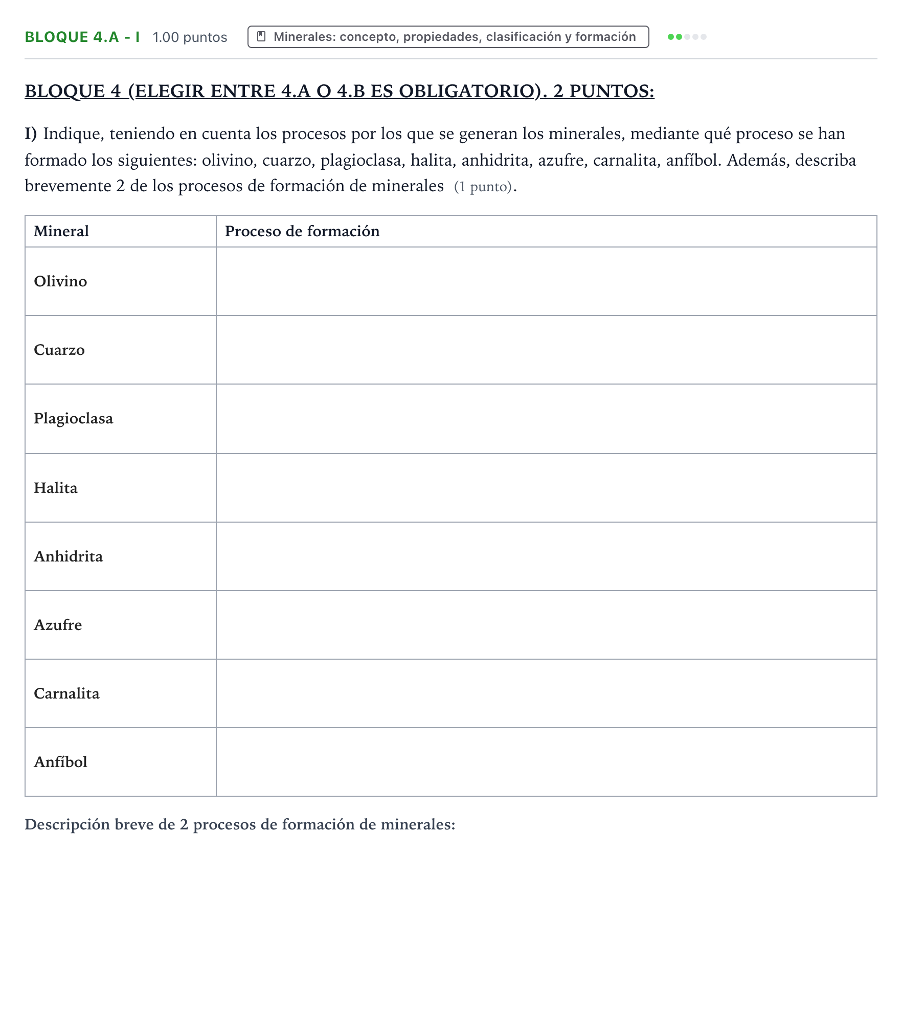 Enunciado: Bloque 4.A - I · Geología y Ciencias Ambientales PAU Aragón Ordinaria 2026