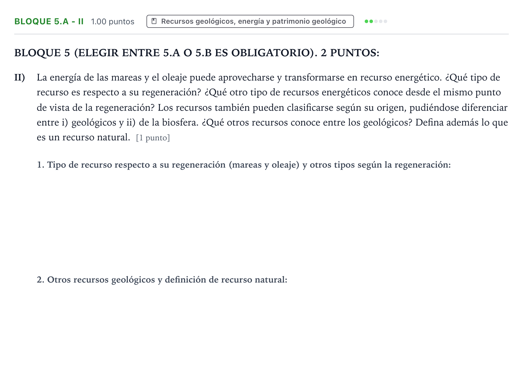 Enunciado: Bloque 5.A - II · Geología y Ciencias Ambientales PAU Aragón Ordinaria 2026