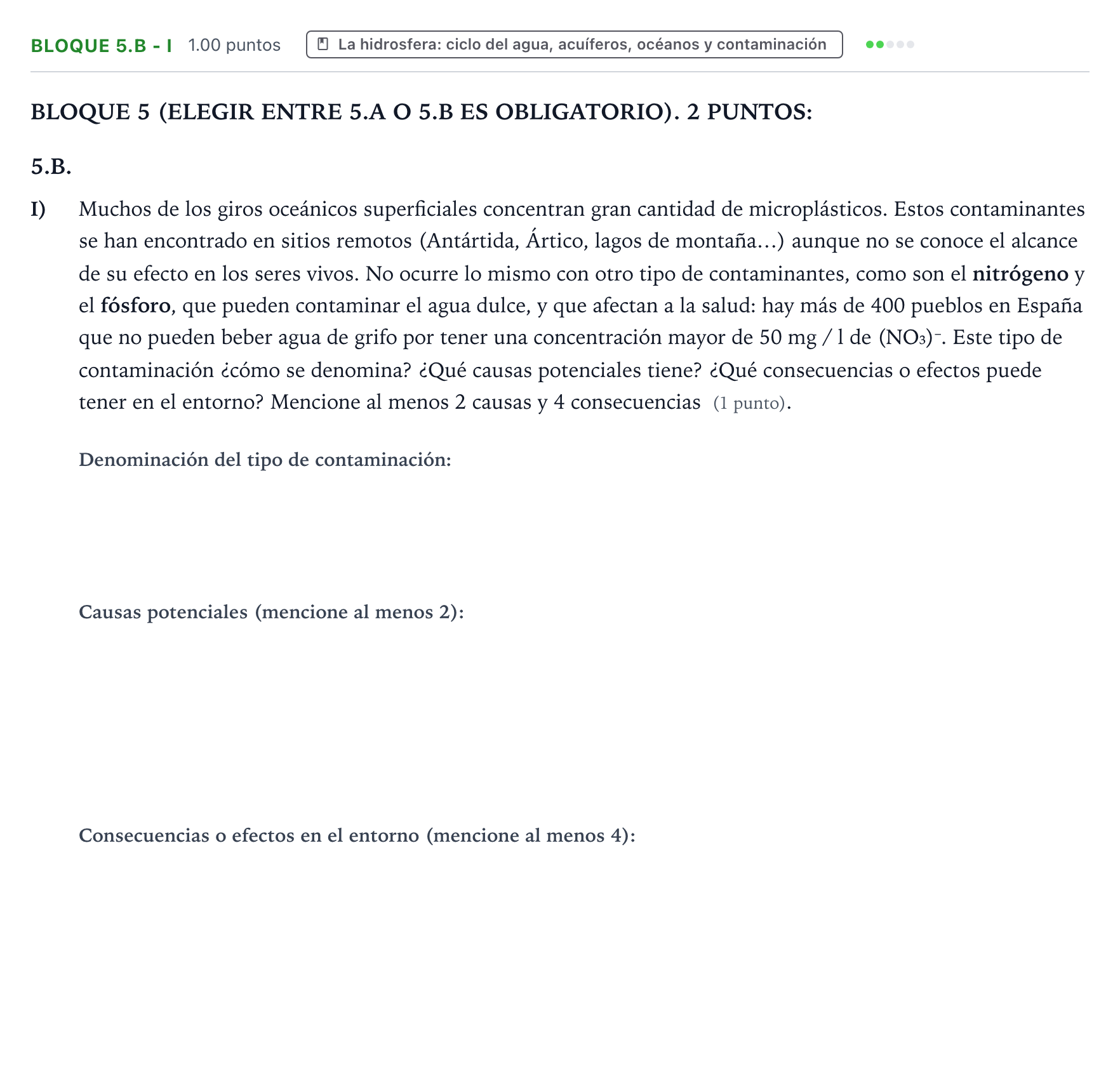 Enunciado: Bloque 5.B - I · Geología y Ciencias Ambientales PAU Aragón Ordinaria 2026