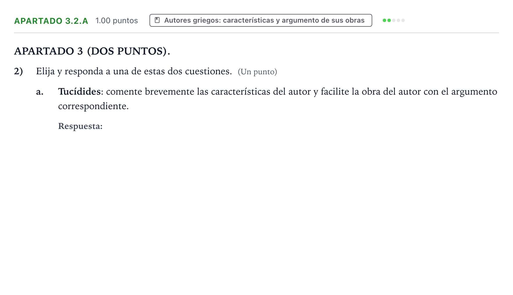 Enunciado: Apartado 3.2.a · Griego II PAU Aragón Extraordinaria 2026