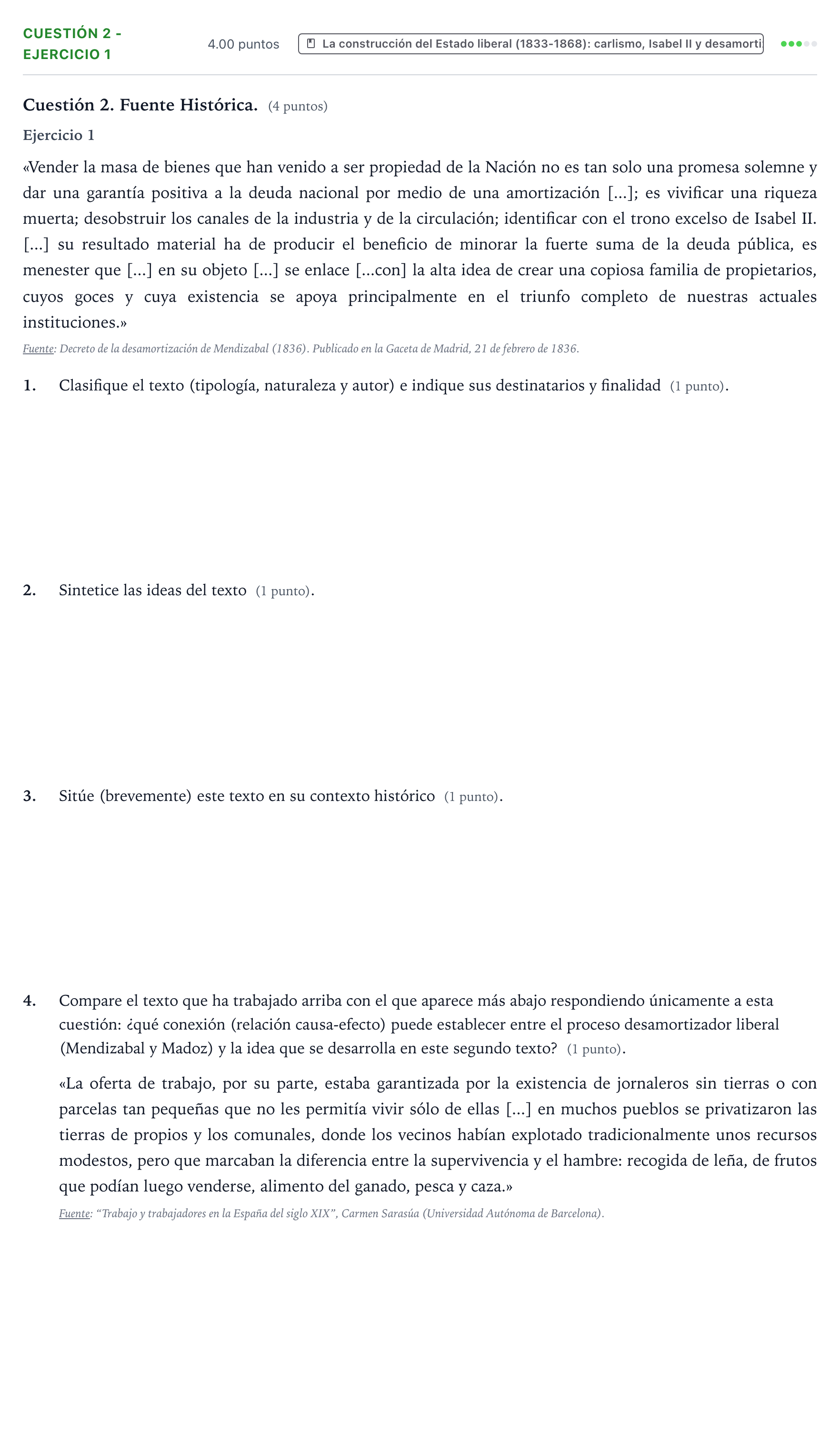 Enunciado: Cuestión 2 - Ejercicio 1 · Historia de España PAU Aragón Extraordinaria 2026