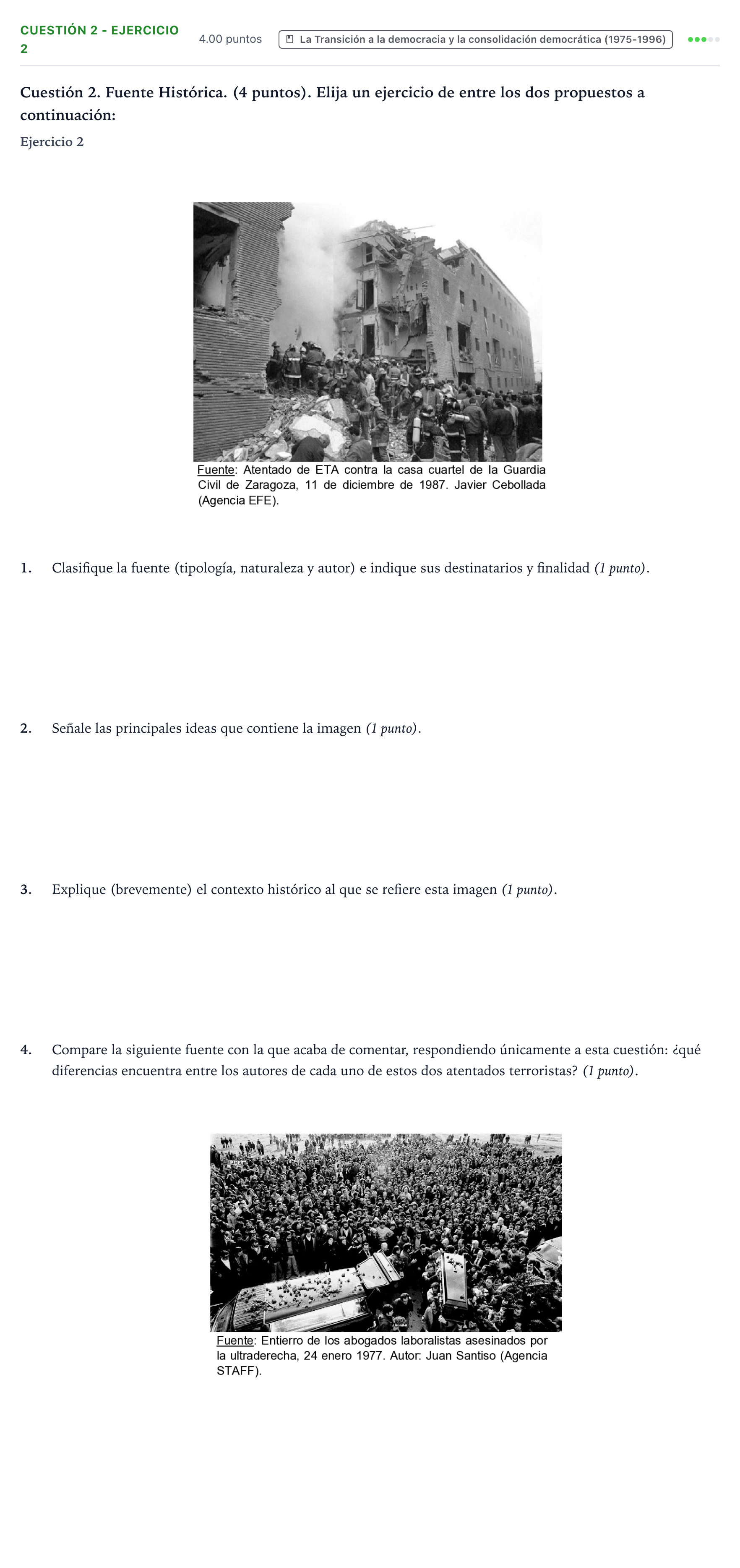 Enunciado: Cuestión 2 - Ejercicio 2 · Historia de España PAU Aragón Extraordinaria 2026