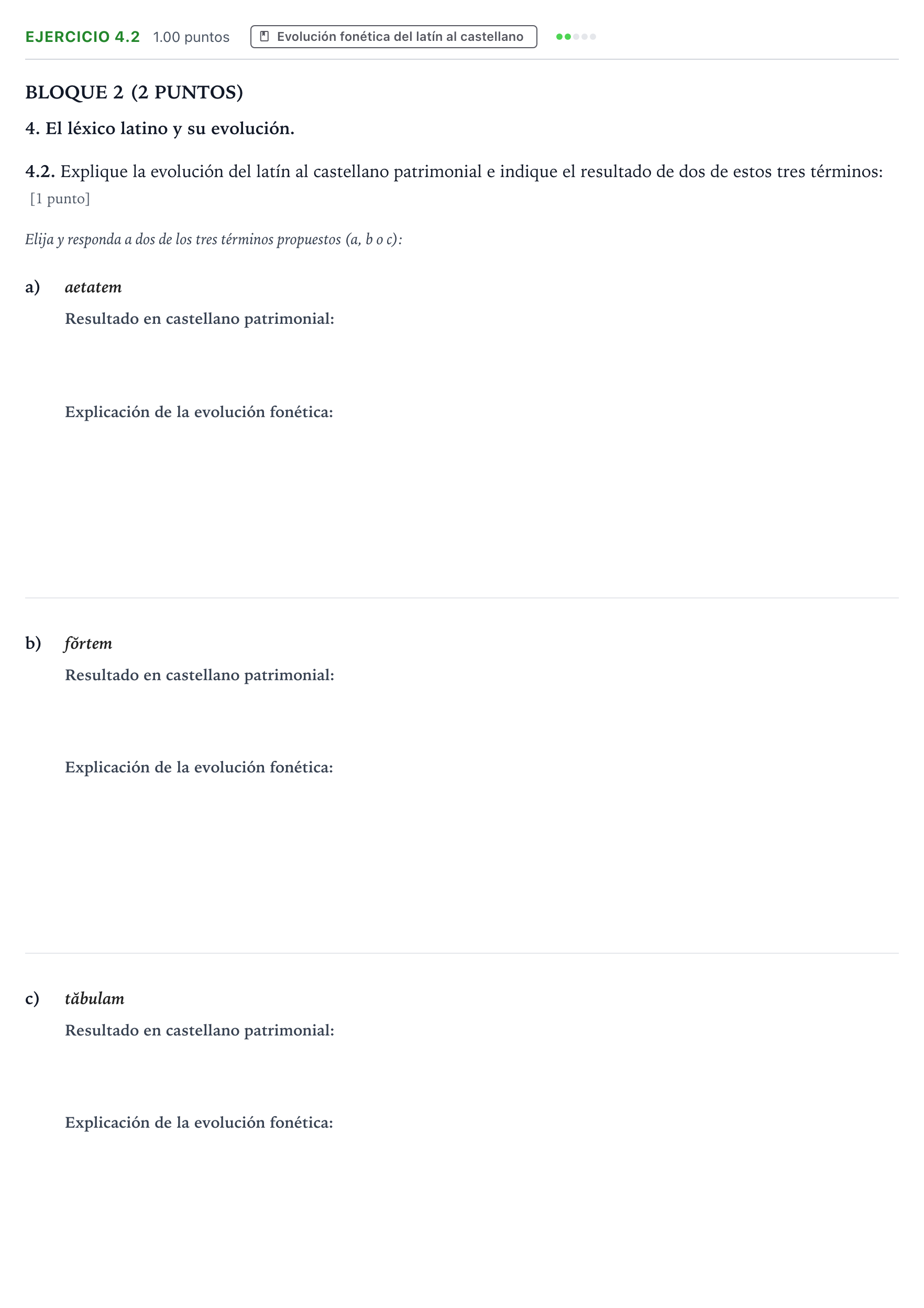 Enunciado: Ejercicio 4.2 · Latín II PAU Aragón Extraordinaria 2026