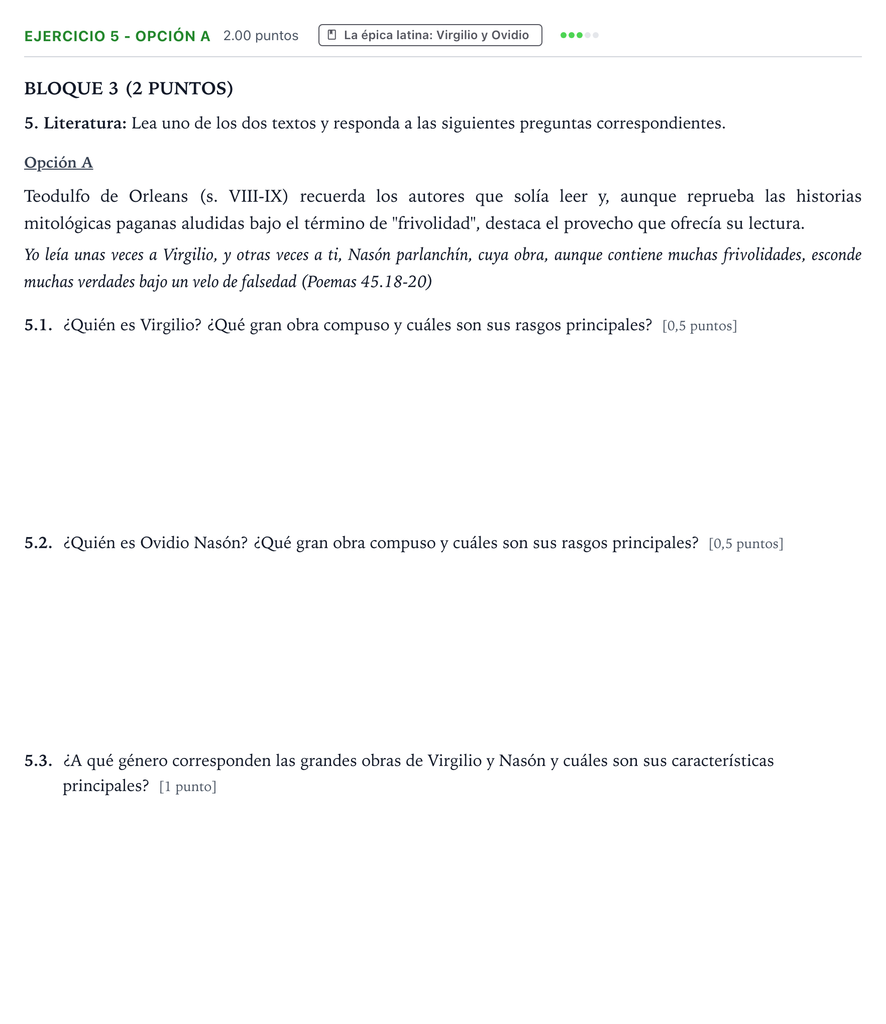 Enunciado: Ejercicio 5 - Opción A · Latín II PAU Aragón Extraordinaria 2026