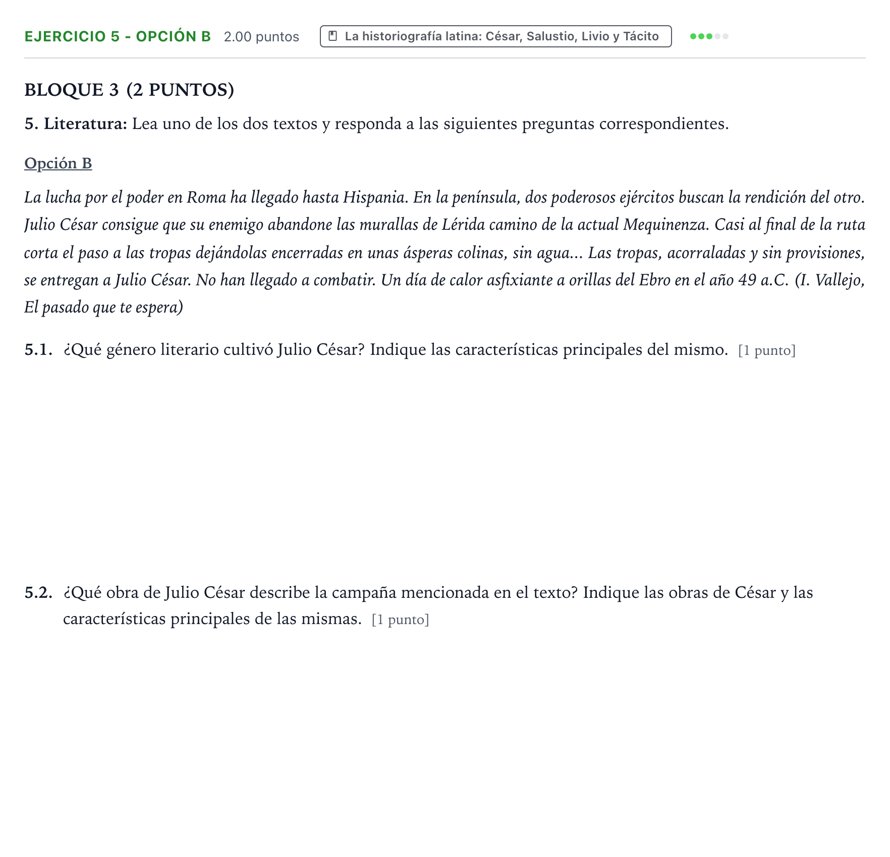 Enunciado: Ejercicio 5 - Opción B · Latín II PAU Aragón Extraordinaria 2026
