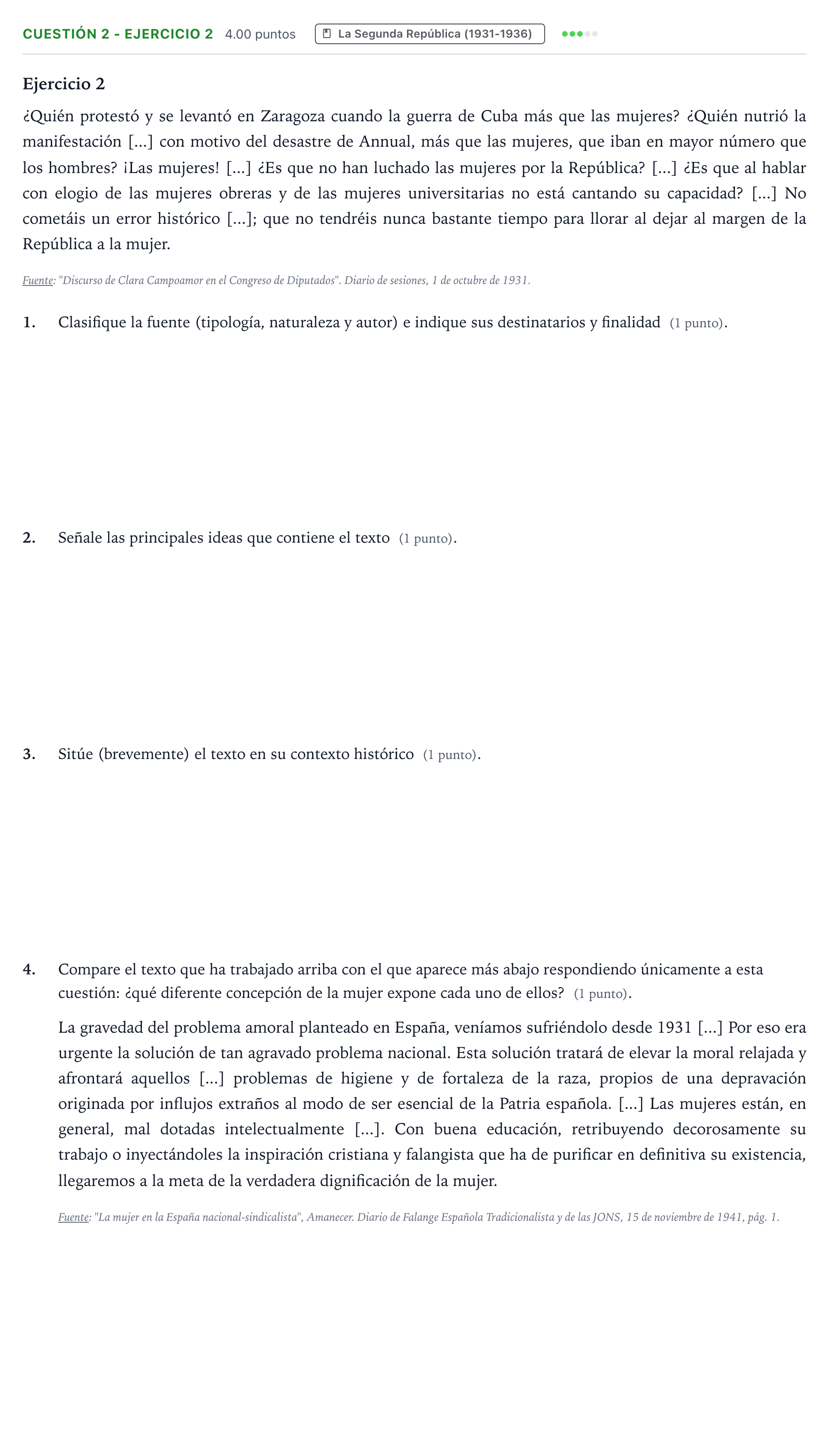 Enunciado: Cuestión 2 - Ejercicio 2 · Historia de España PAU Aragón Ordinaria 2026