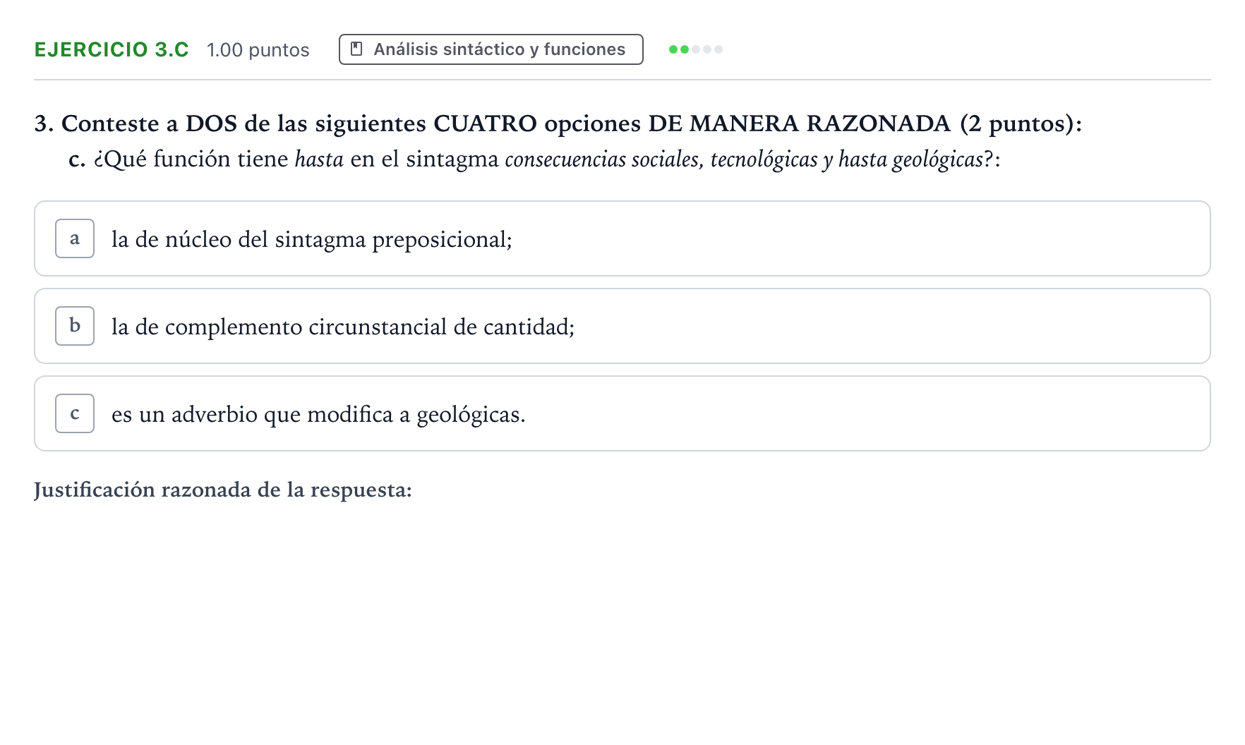Enunciado: Ejercicio 3.c · Lengua Castellana y Literatura II PAU Aragón Extraordinaria 2026