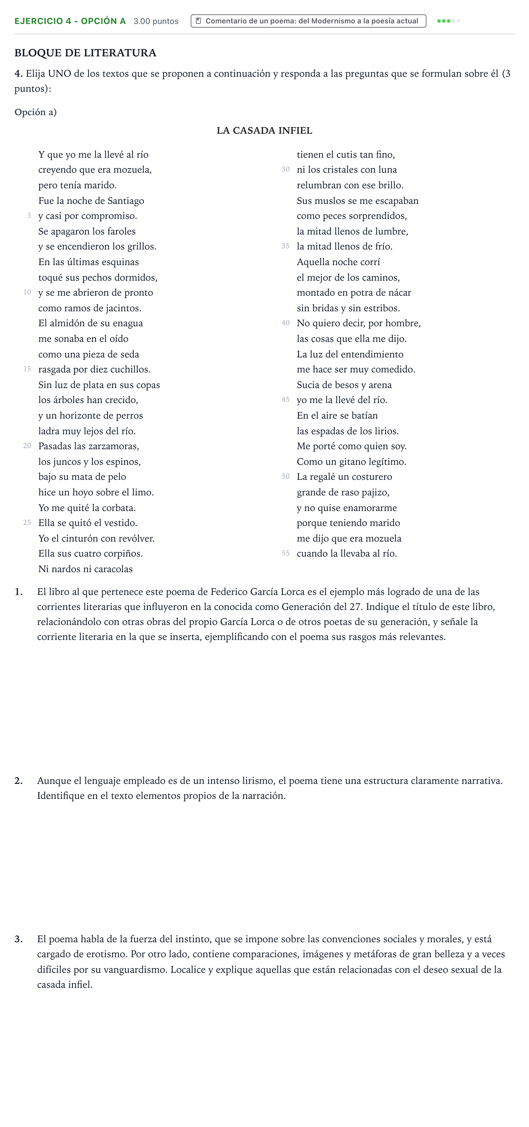 Enunciado: Ejercicio 4 - Opción a · Lengua Castellana y Literatura II PAU Aragón Extraordinaria 2026
