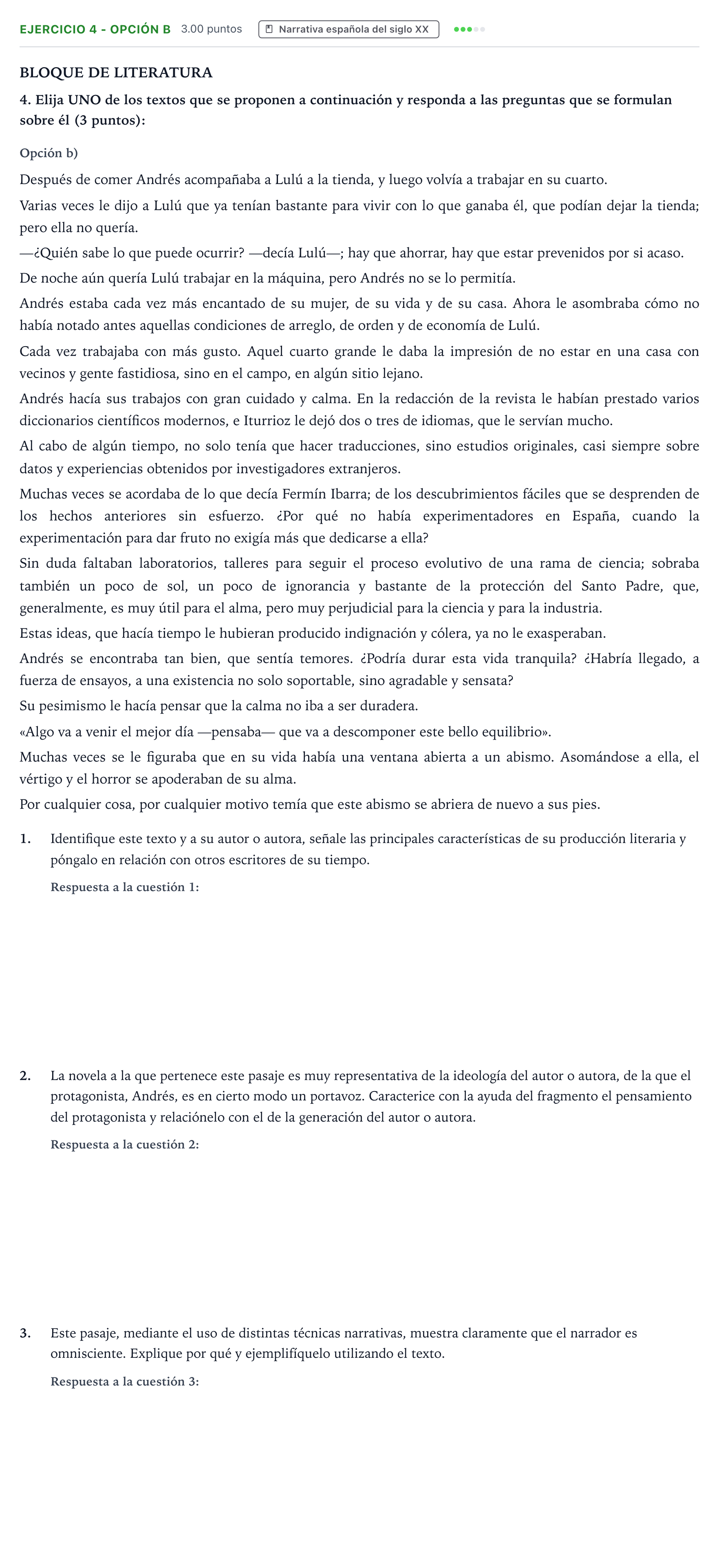 Enunciado: Ejercicio 4 - Opción b · Lengua Castellana y Literatura II PAU Aragón Extraordinaria 2026
