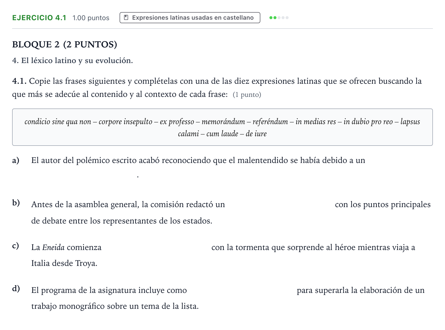 Enunciado: Ejercicio 4.1 · Latín II PAU Aragón Ordinaria 2026