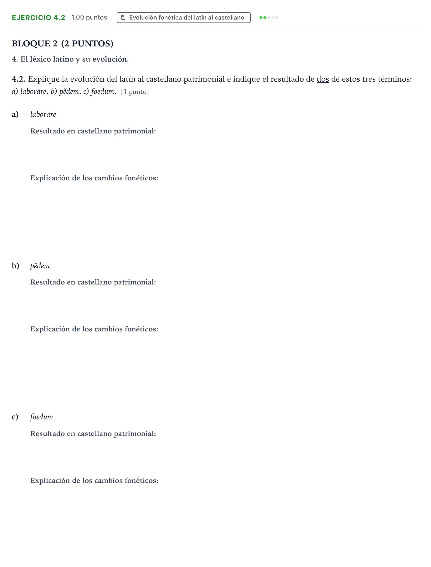 Enunciado: Ejercicio 4.2 · Latín II PAU Aragón Ordinaria 2026