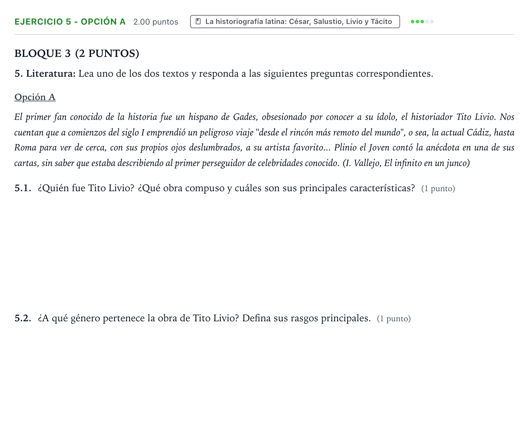 Enunciado: Ejercicio 5 - Opción A · Latín II PAU Aragón Ordinaria 2026